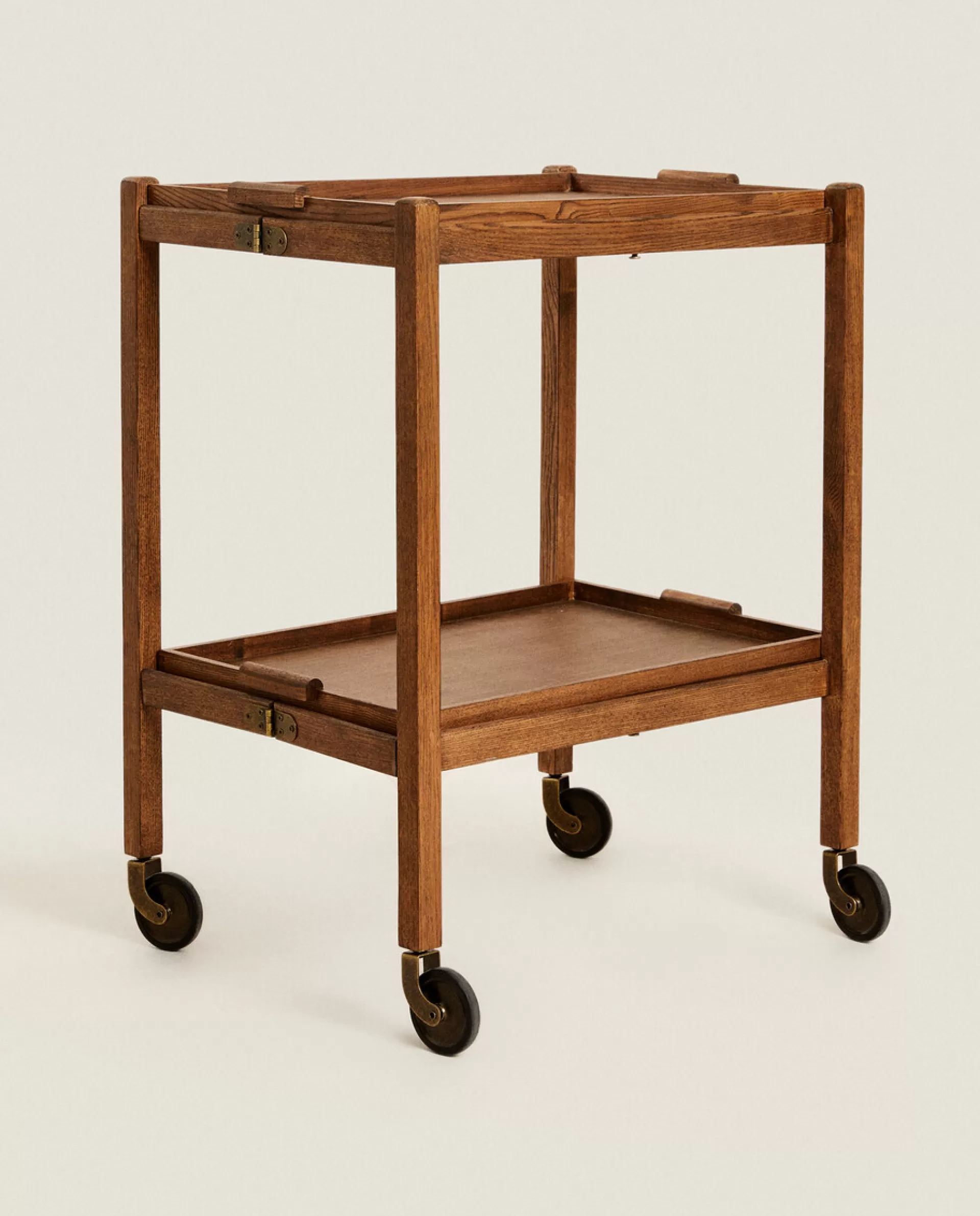 ZARA Home Ash Wood Folding Cart With Trays Brown Clearance