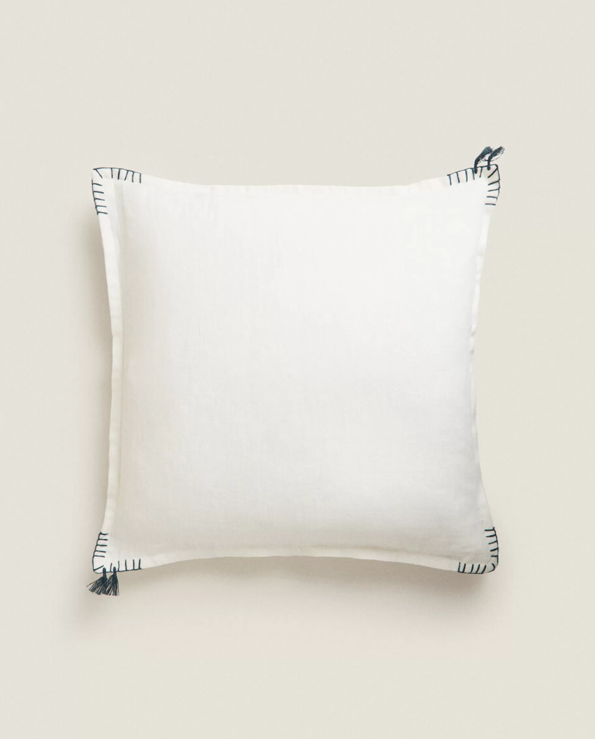 ZARA Home Backstitched Throw Pillow Cover Cream Fashion