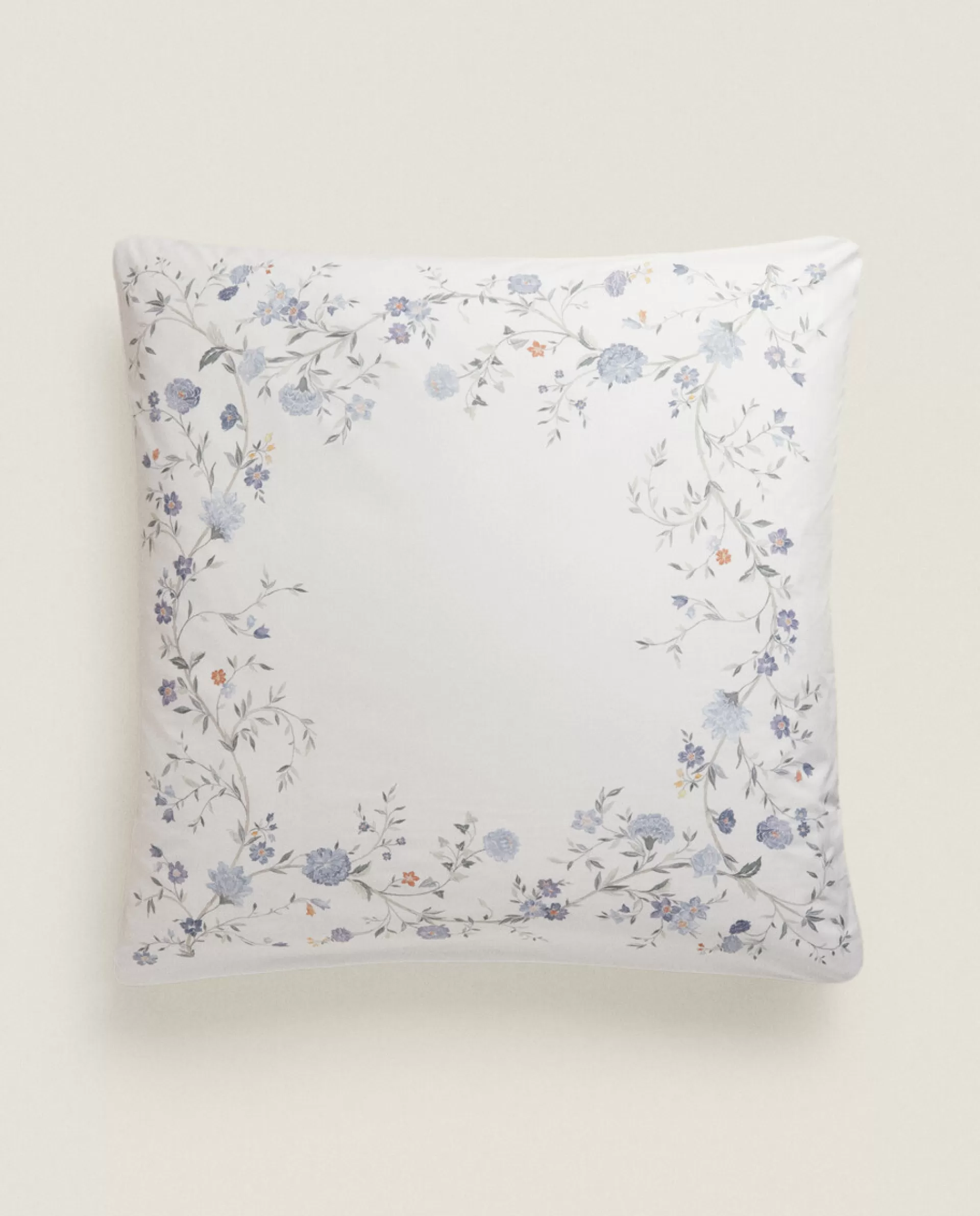 ZARA Home Blue Flowers Pillowcase Oyster White Outlet