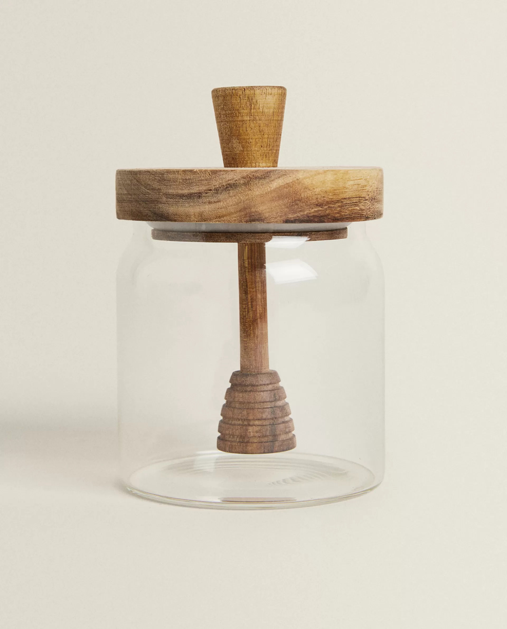 ZARA Home Borosilicate Glass And Wooden Honey Jar Natural Colour New