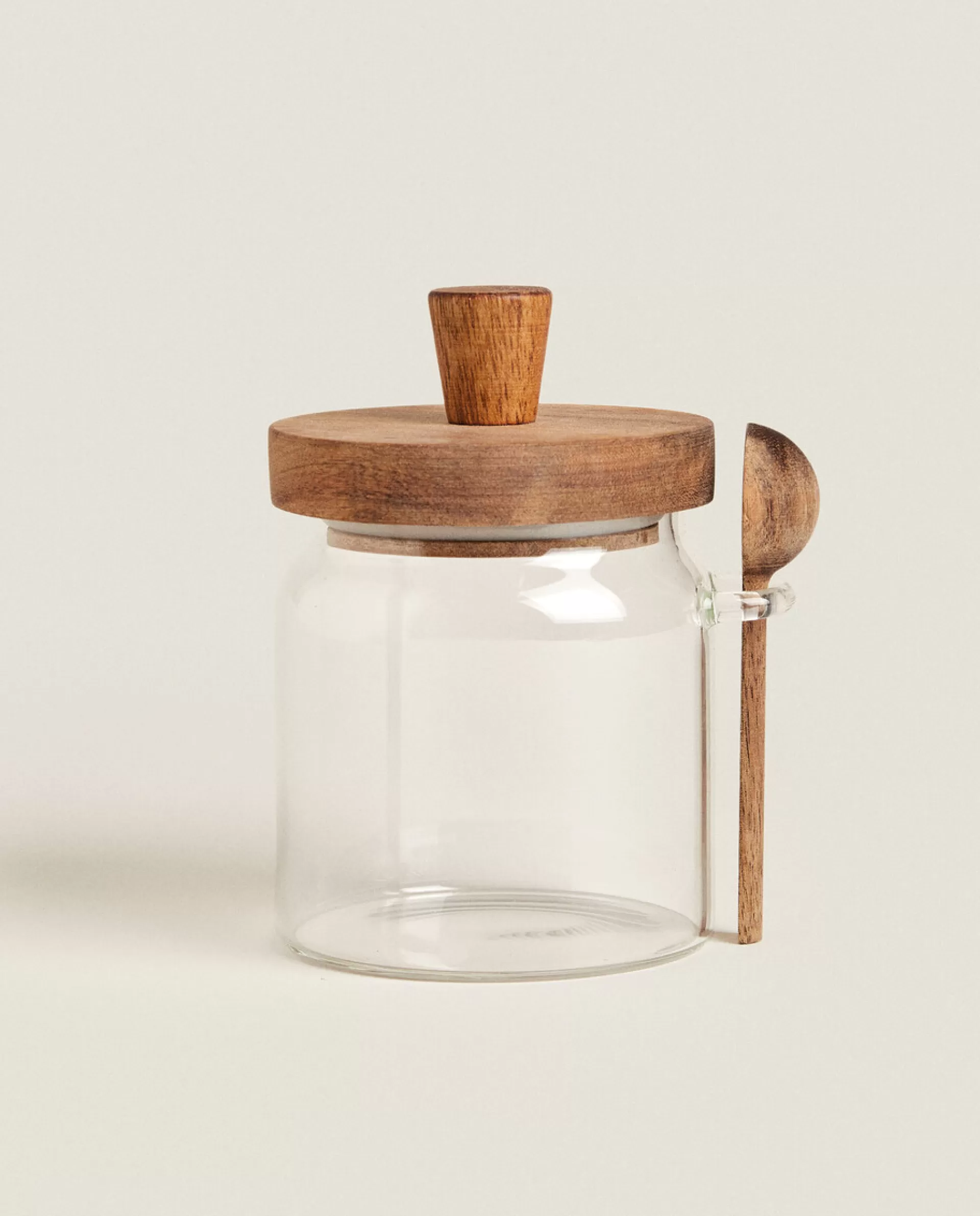 ZARA Home Borosilicate Glass And Wooden Sugar Bowl Natural Colour Discount