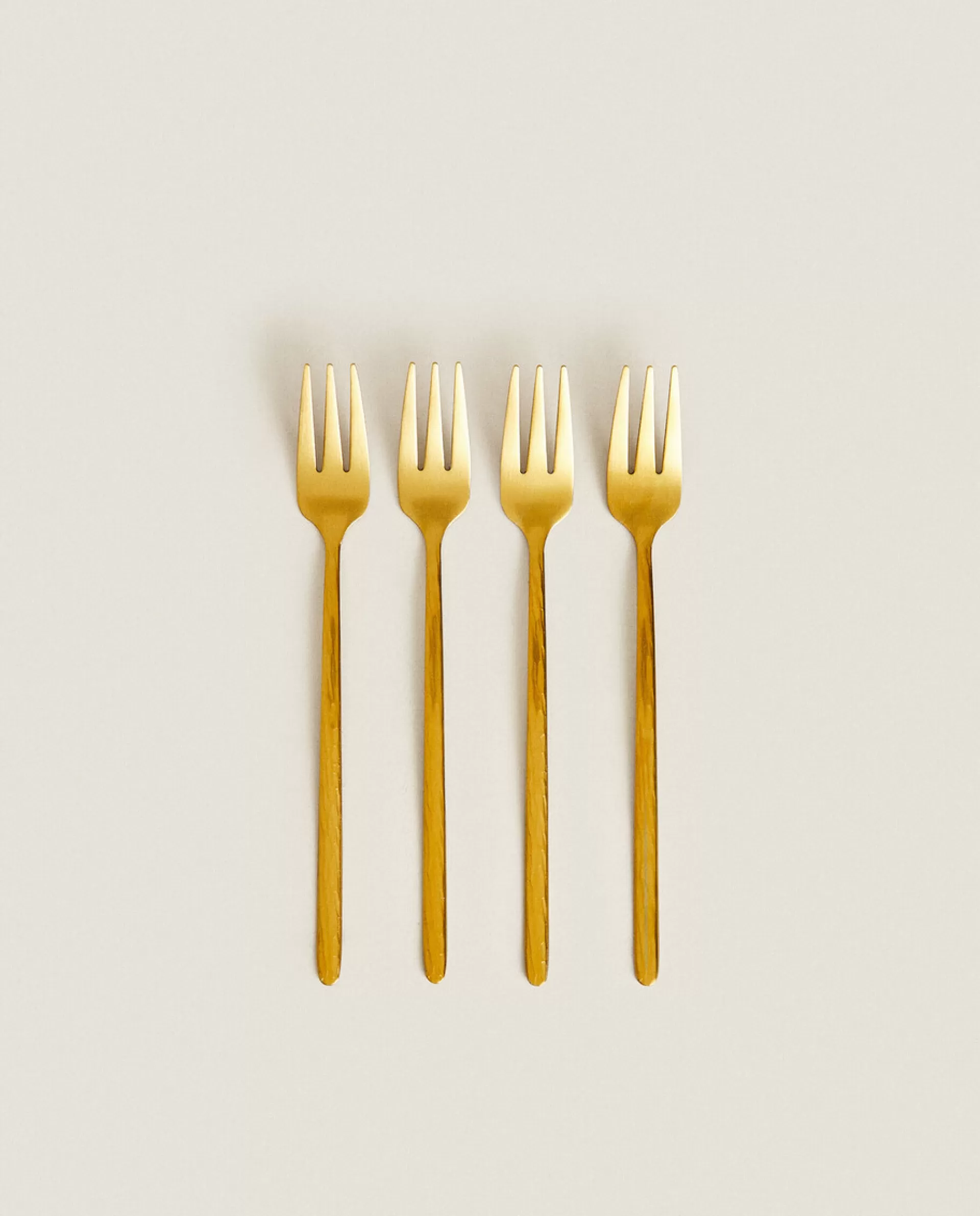 ZARA Home Box 4 Brunch Forks With Hammered Handle Golden Outlet