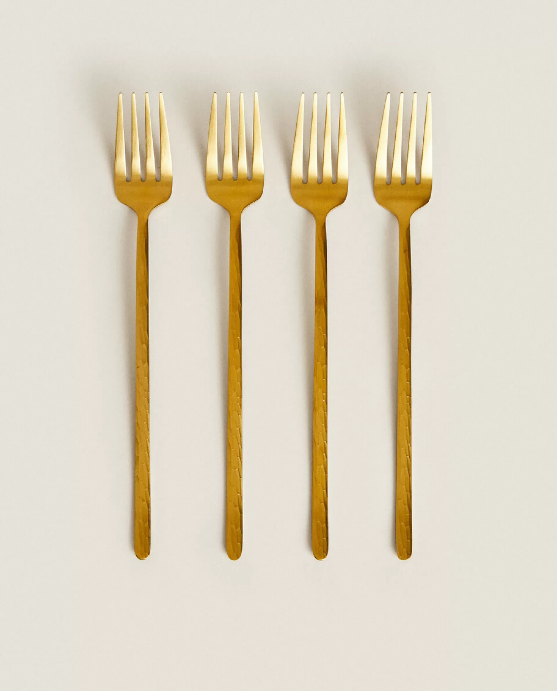ZARA Home Box 4 Forks With Hammered Handle Golden Clearance