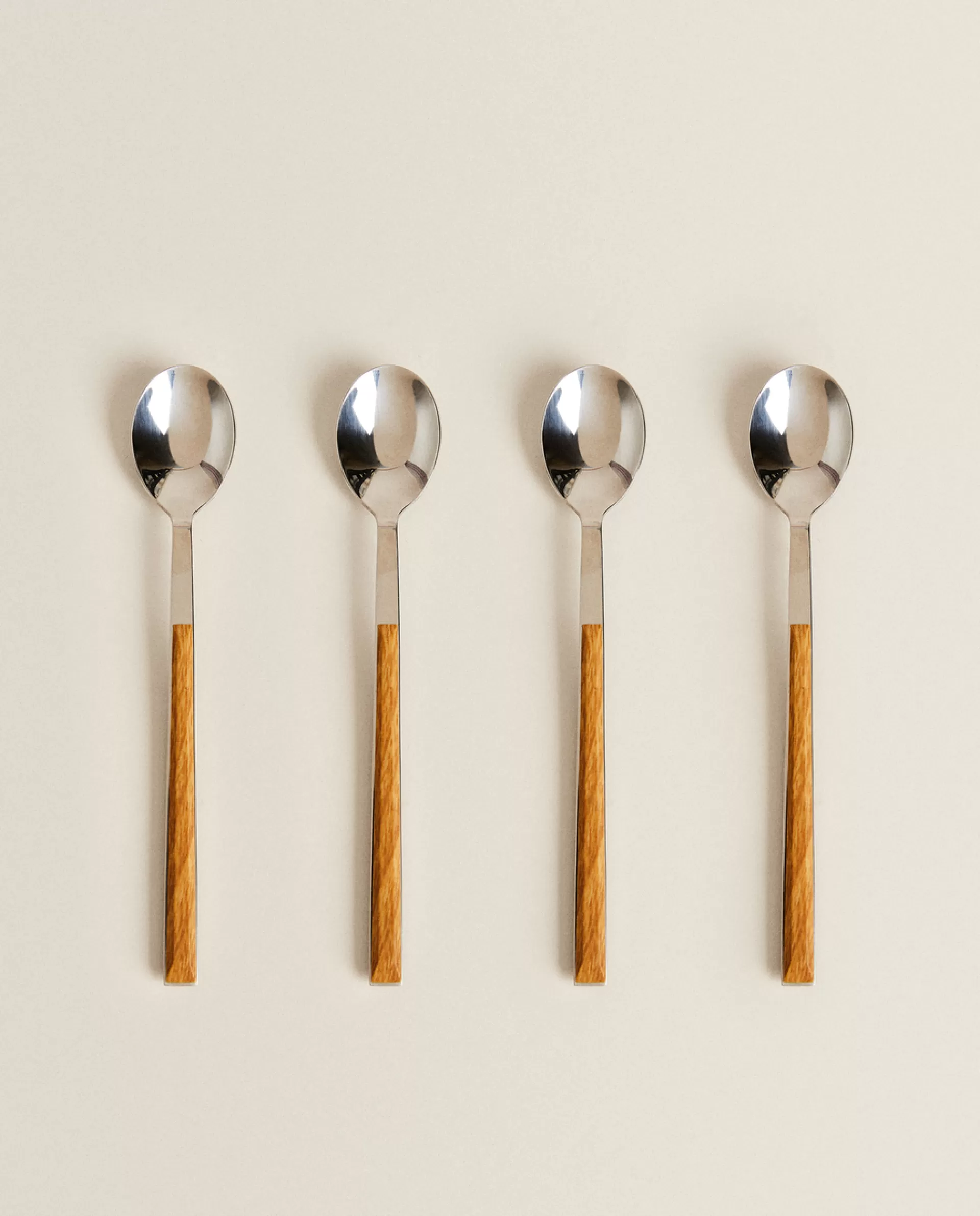 ZARA Home Box Of 4 Dessert Spoons With Wood Pattern Handle Brown Shop