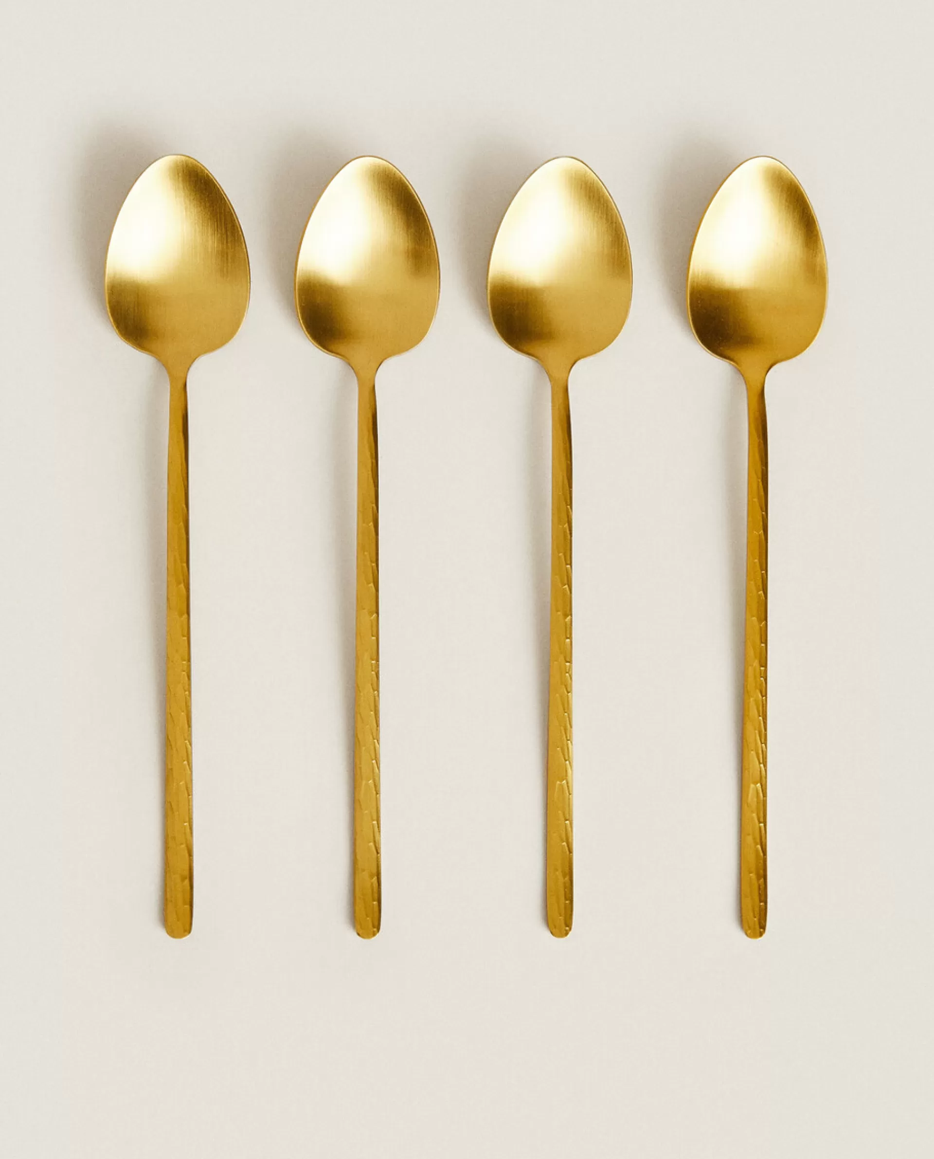 ZARA Home Box Of 4 Spoons With Hammered Handle Golden Cheap