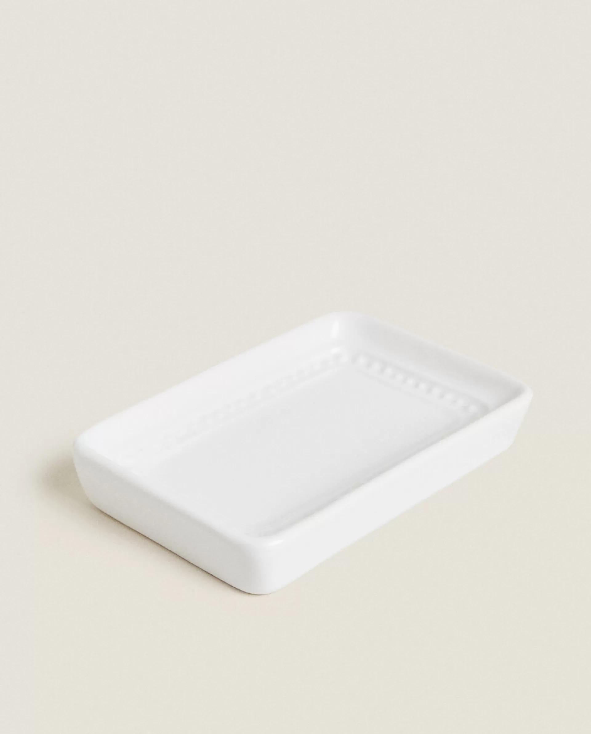 ZARA Home Ceramic Soap Dispenser With A Raised Design White New