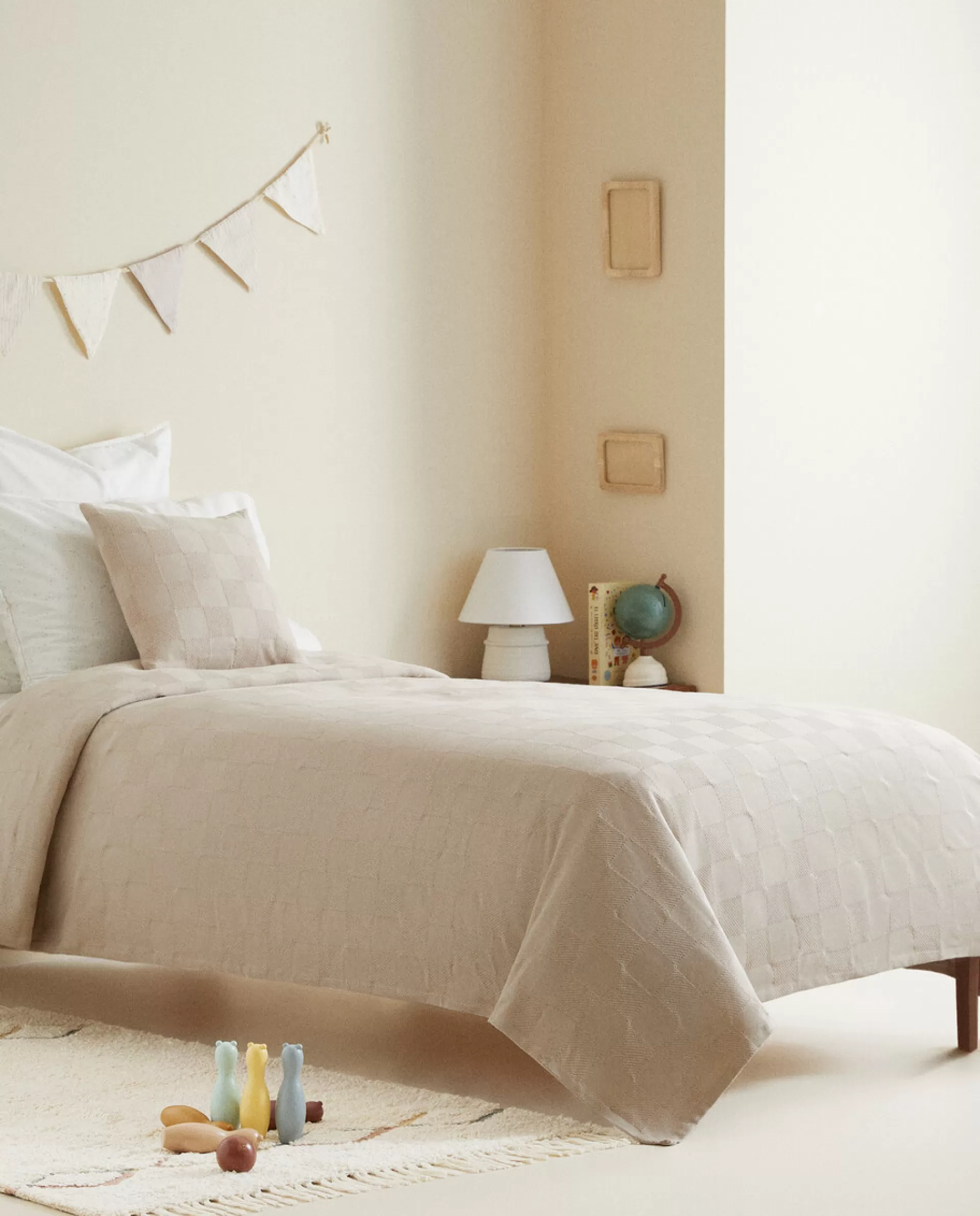 ZARA Home Check Cotton Bedspread Taupe Clearance