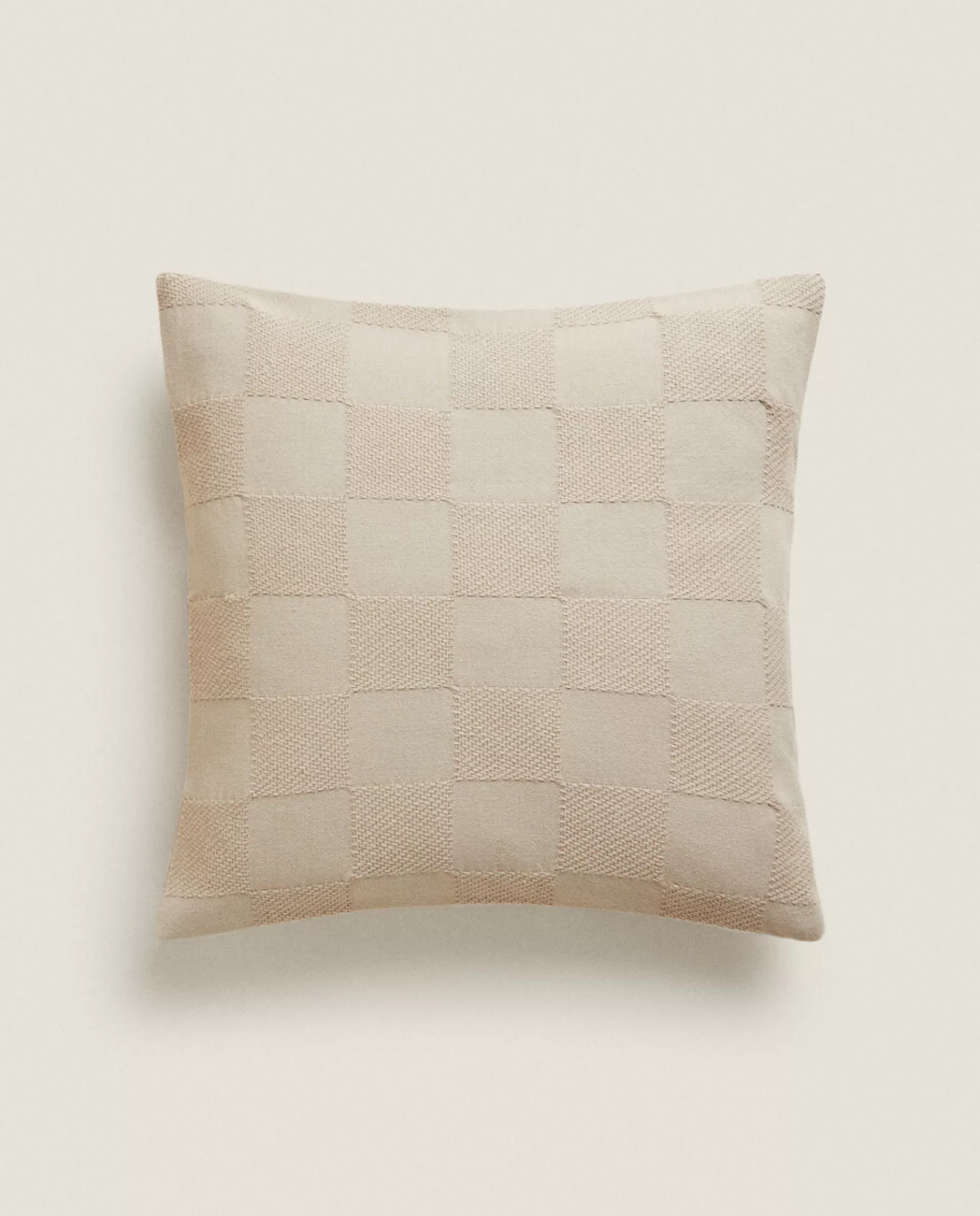 ZARA Home Check Cotton Throw Pillow Cover Taupe Sale