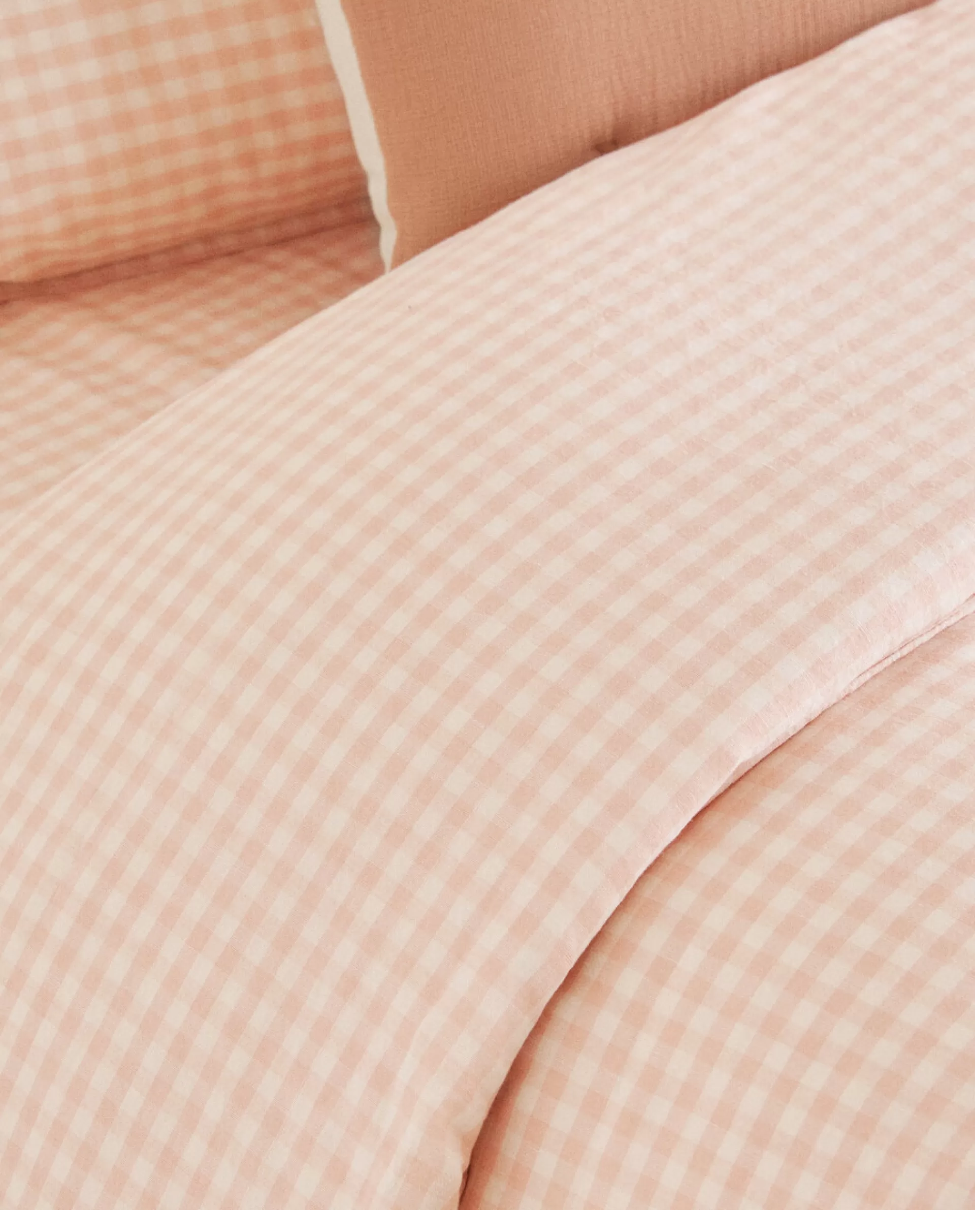 ZARA Home Check Duvet Cover Pink Sale