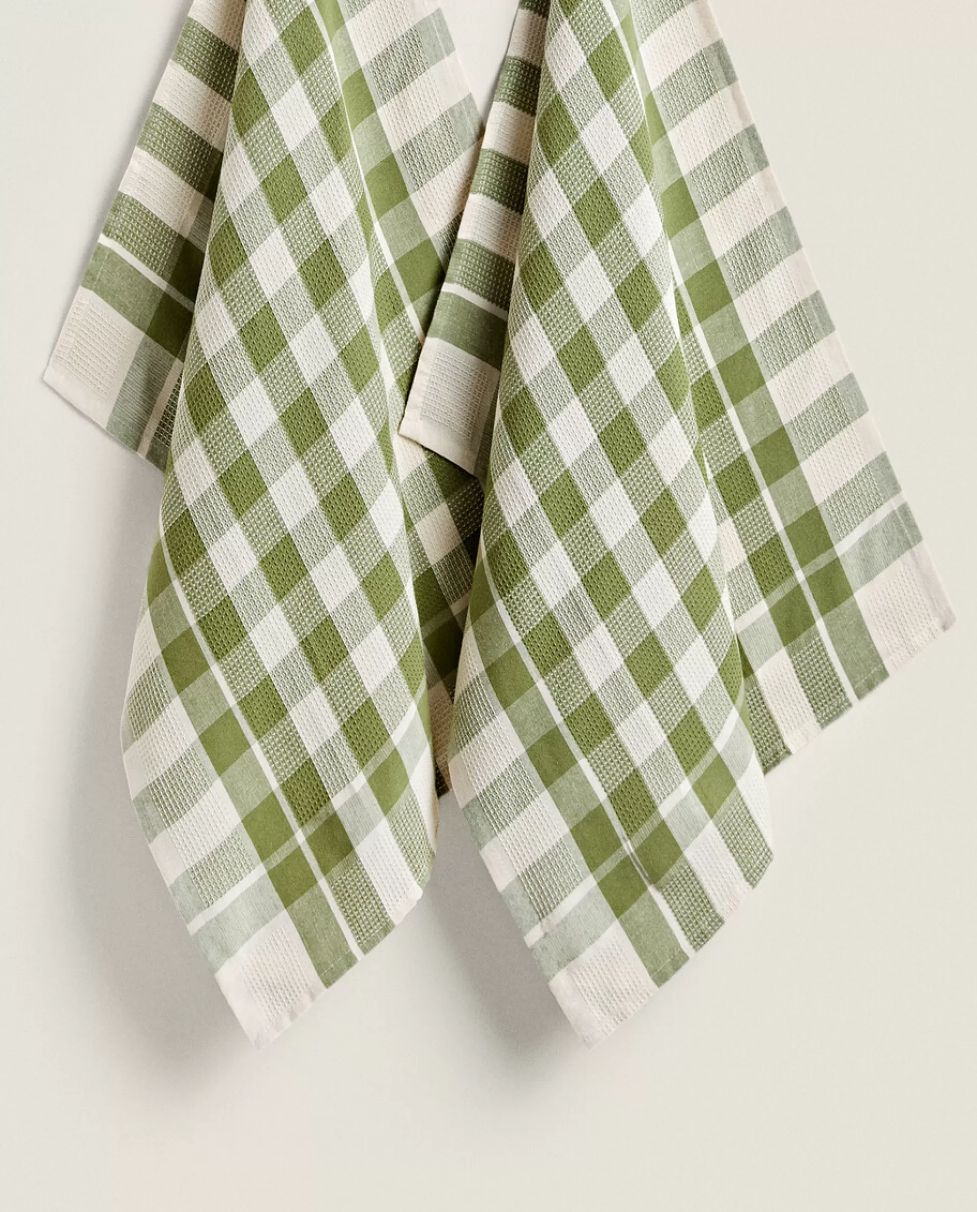 ZARA Home Check Waffle Kitchen Towel (Pack Of 2) Green Sale
