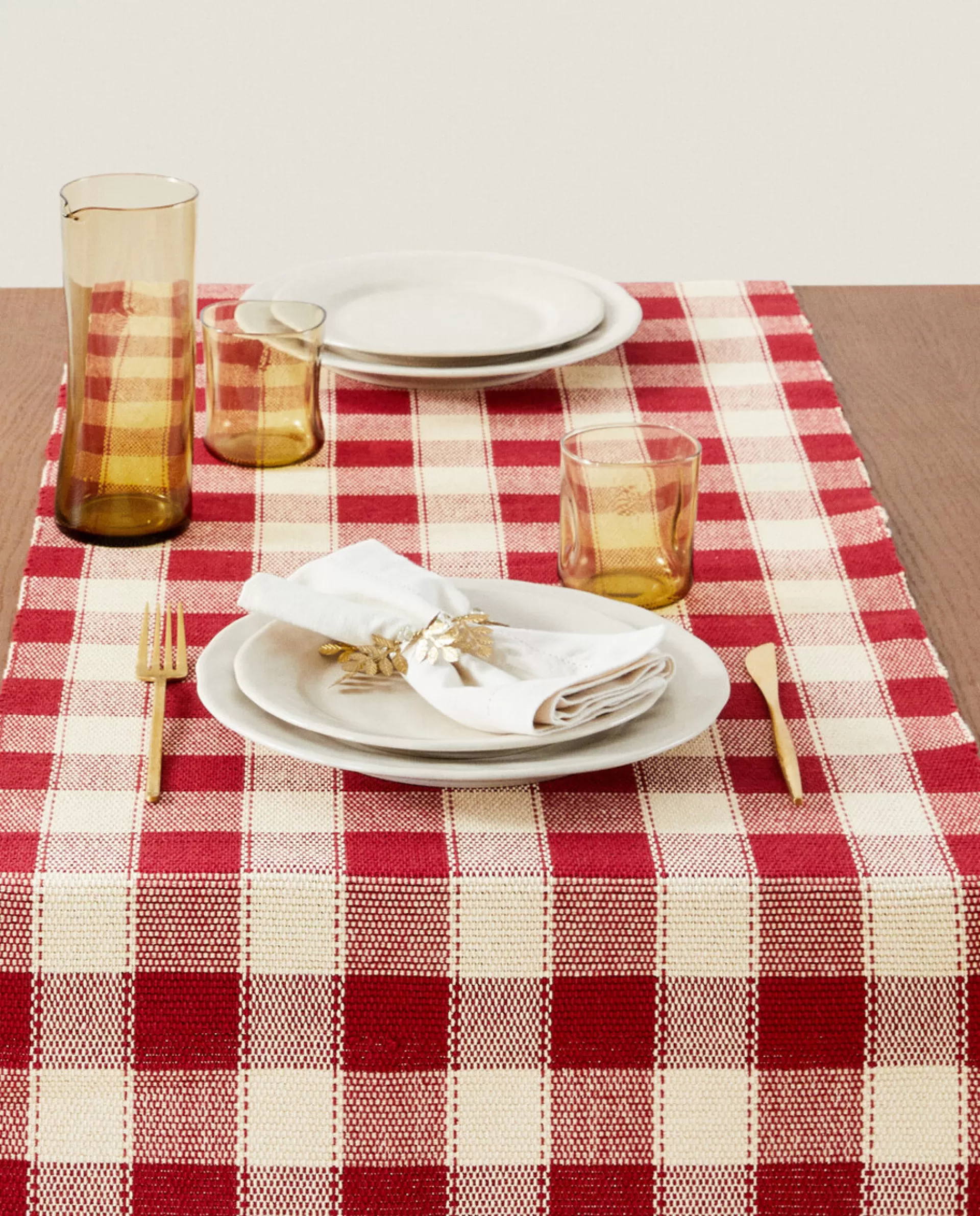 ZARA Home Christmas Check Table Runner Red Online