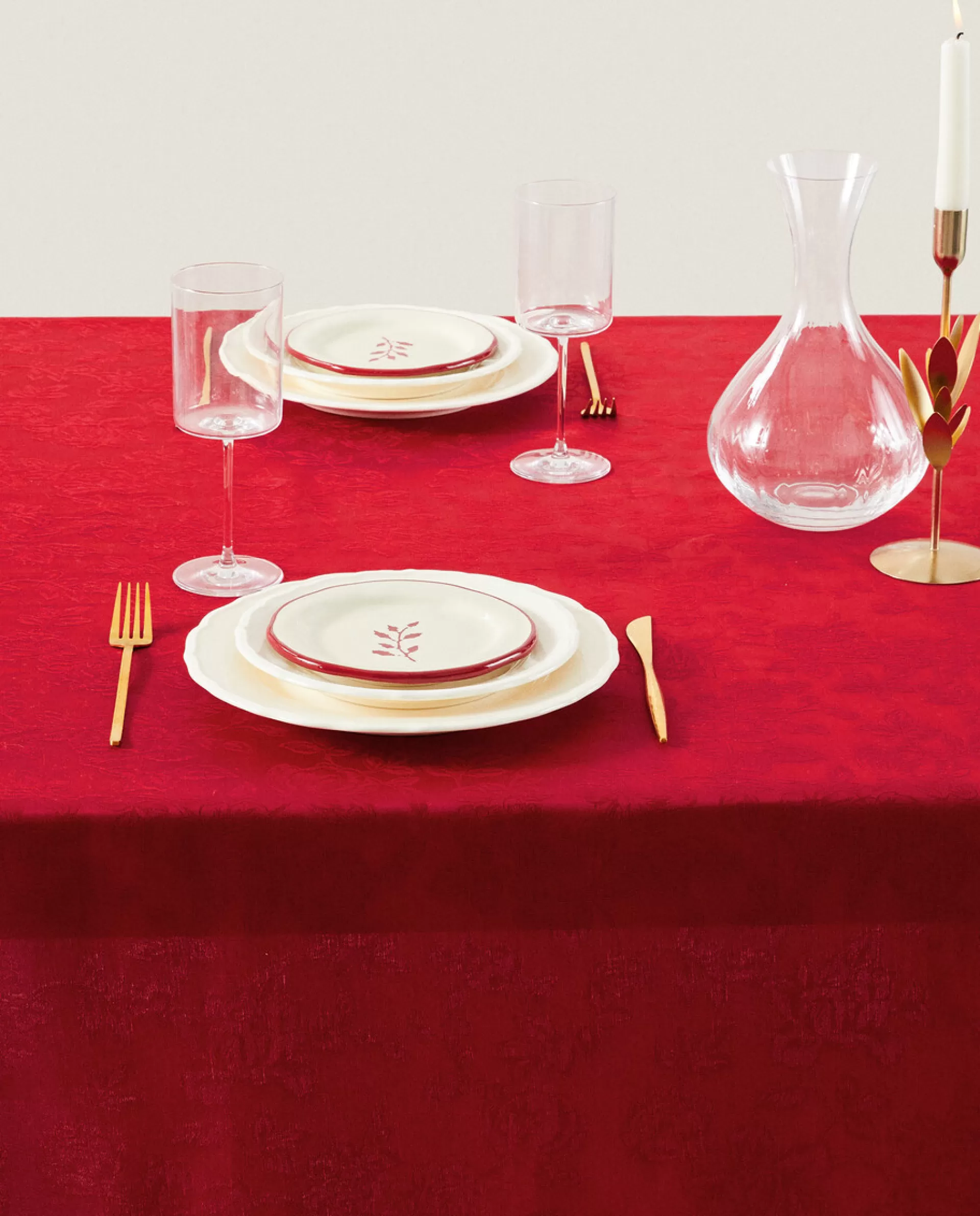 ZARA Home Christmas Floral Jacquard Tablecloth Red Sale