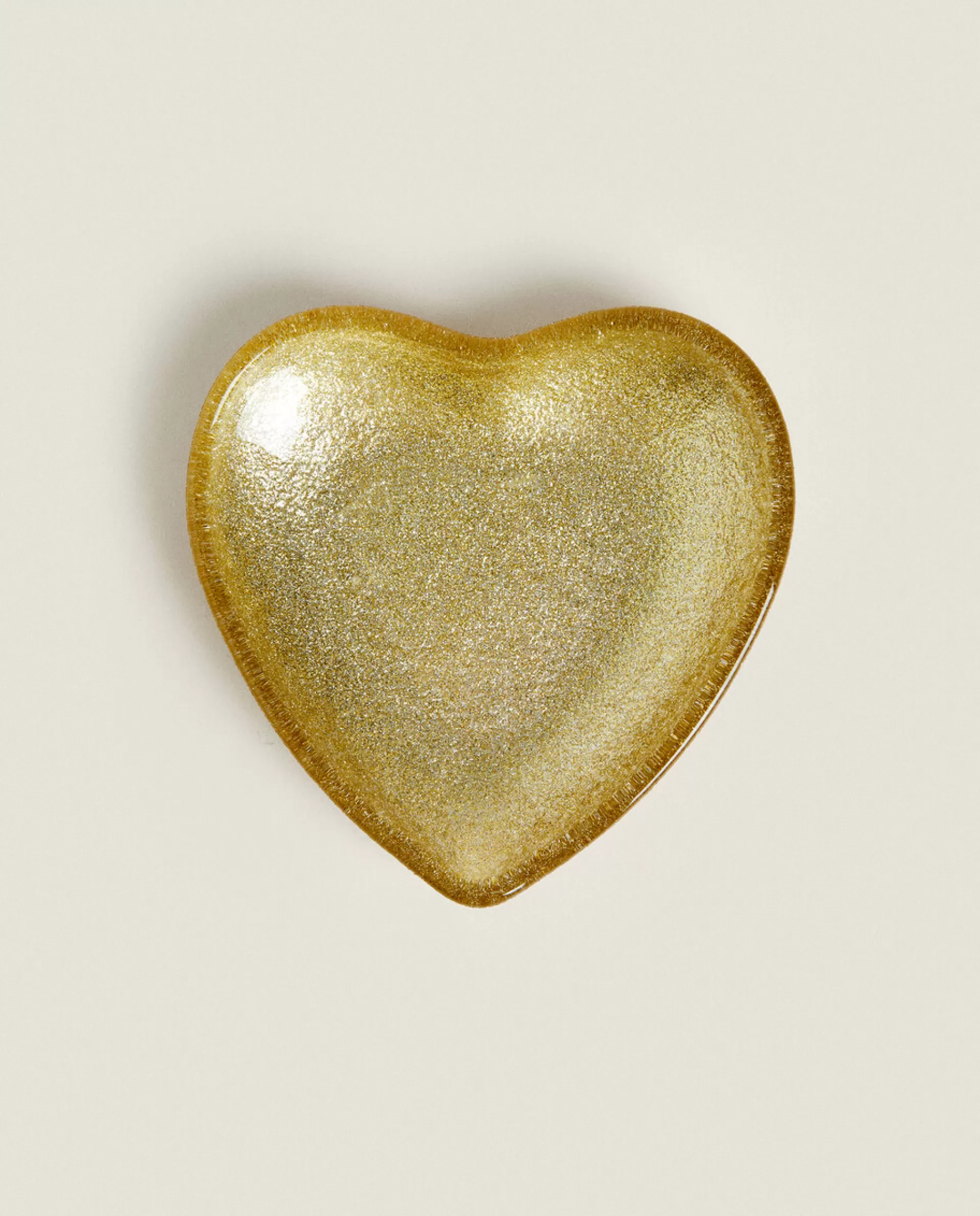 ZARA Home Christmas Heart Glass Bowl Golden New