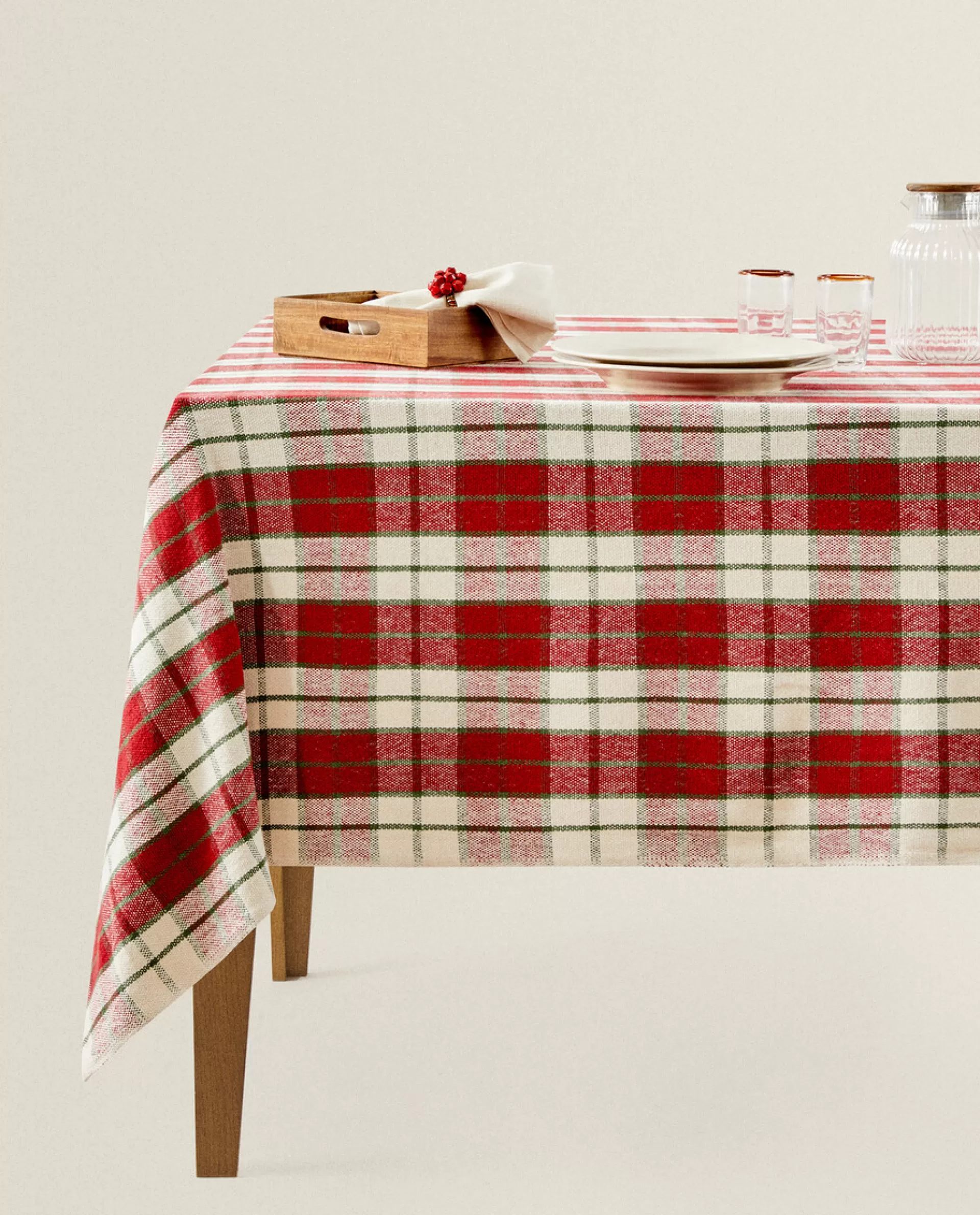 ZARA Home Christmas Tartan Cotton Tablecloth Red Outlet