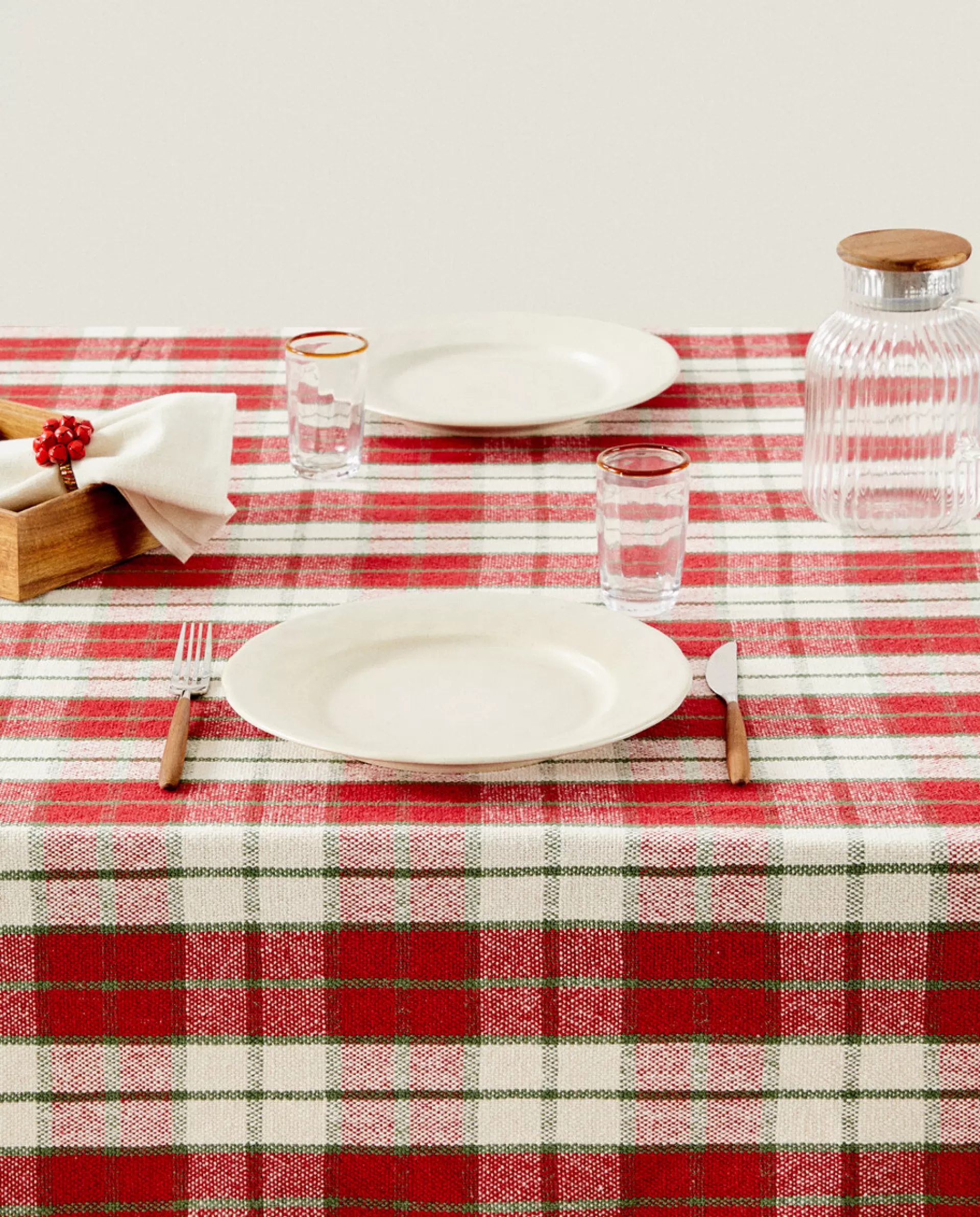 ZARA Home Christmas Tartan Cotton Tablecloth Red Outlet