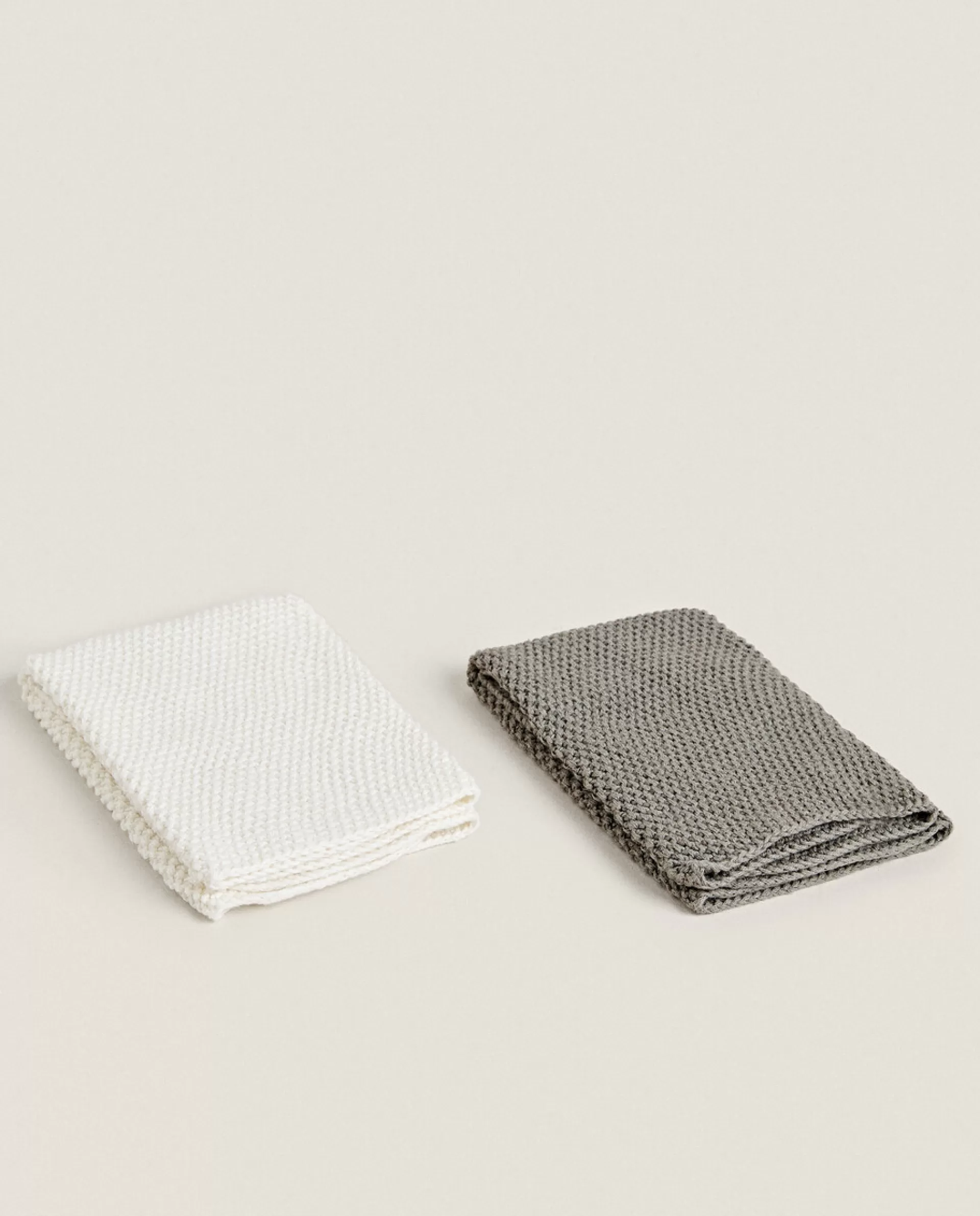 ZARA Home Chunky Knit Kitchen Towel (Pack Of 2) Grey Hot