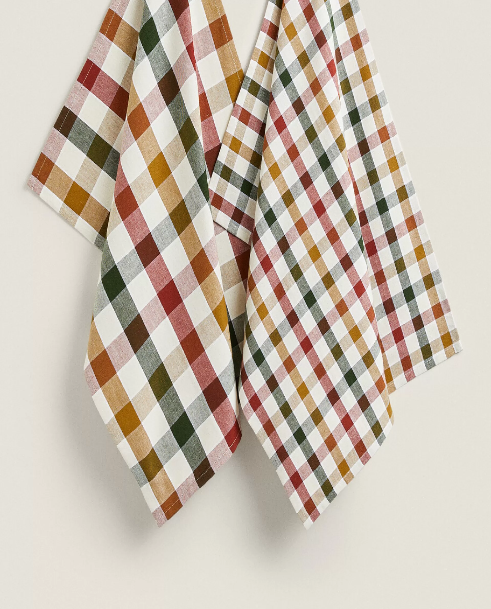 ZARA Home Colored Check Kitchen Towels (Pack Of 2) Green Discount