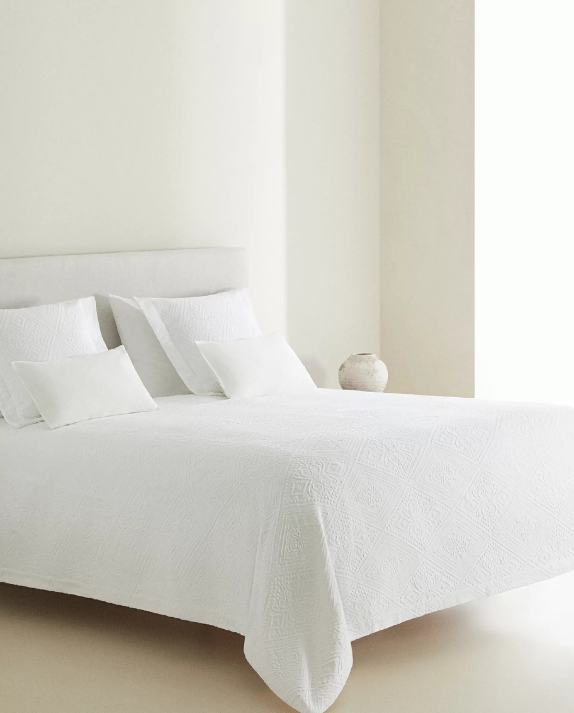 ZARA Home Cotton Bedspread With Geometric Design White Outlet