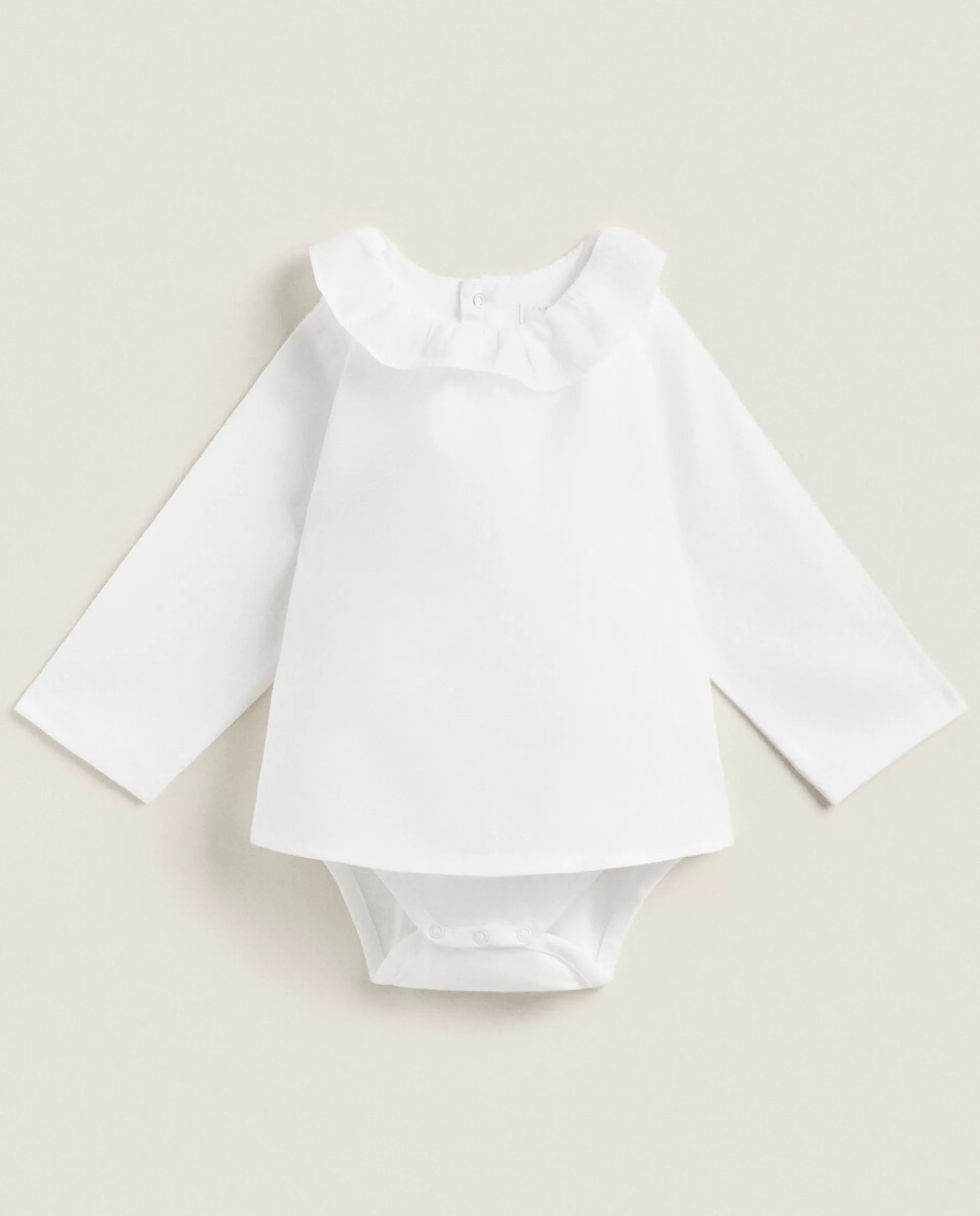 ZARA Home Cotton Bodysuit With Ruffled Neckline White Hot