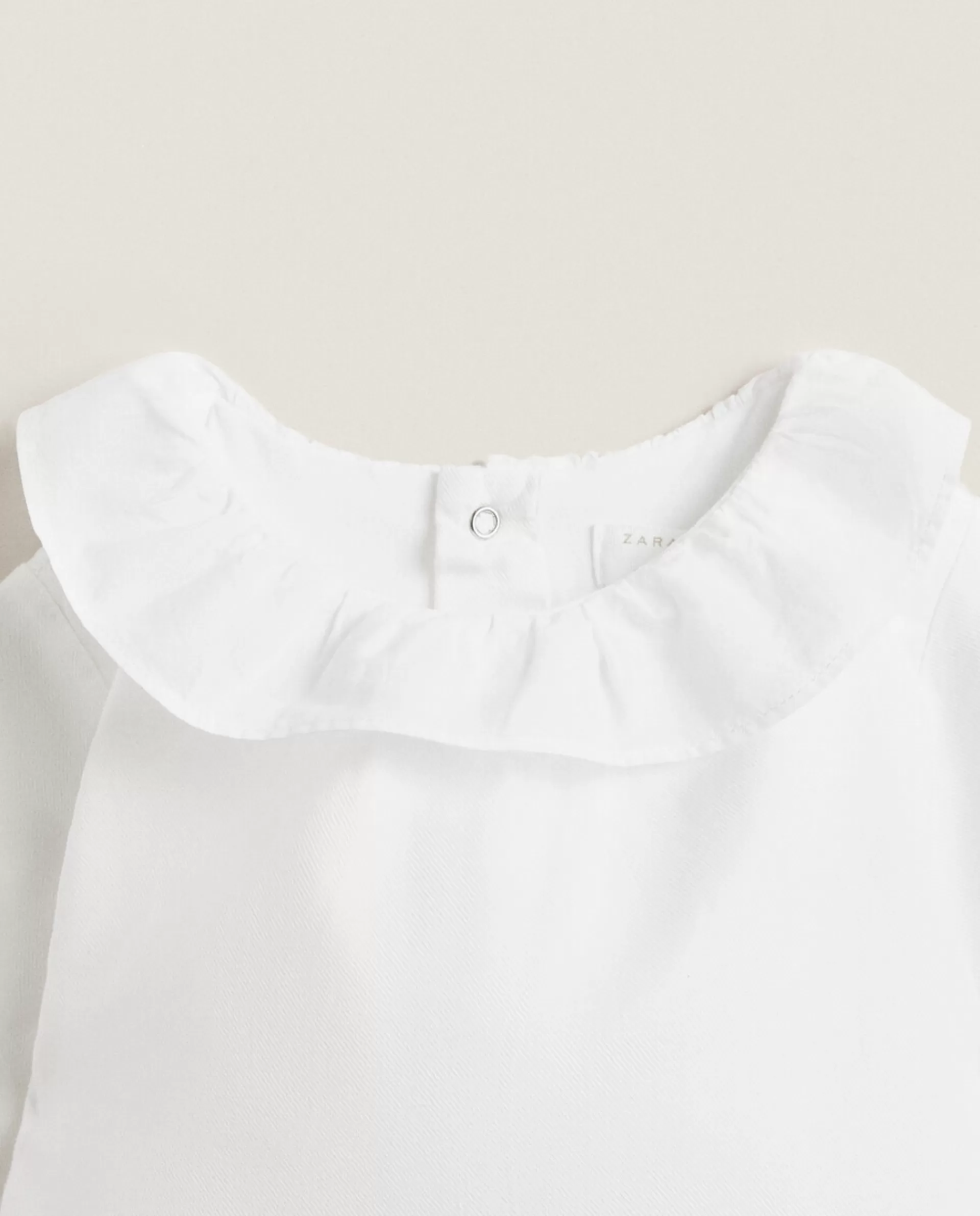 ZARA Home Cotton Bodysuit With Ruffled Neckline White Hot