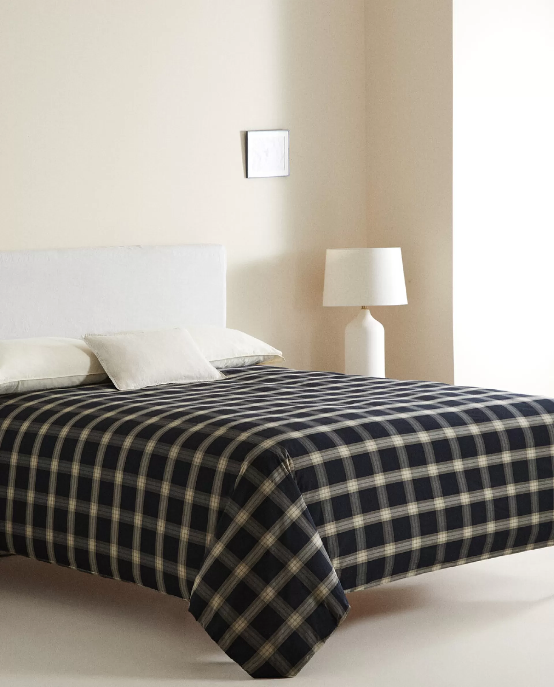 ZARA Home Cotton Check Duvet Cover Black Flash Sale