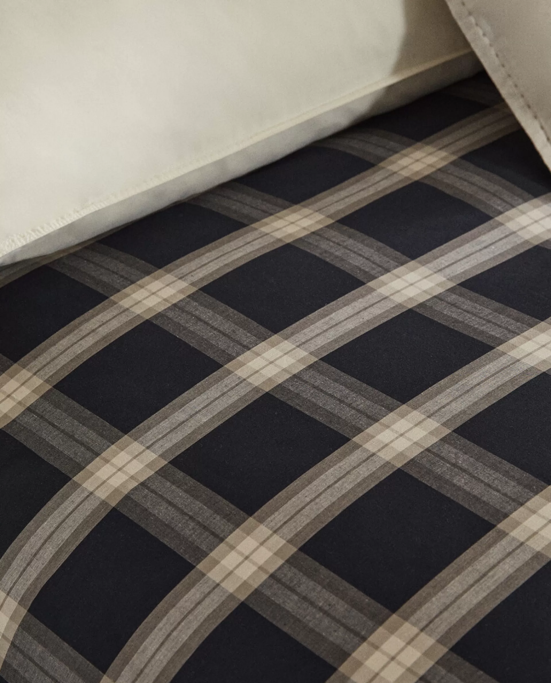 ZARA Home Cotton Check Duvet Cover Black Flash Sale