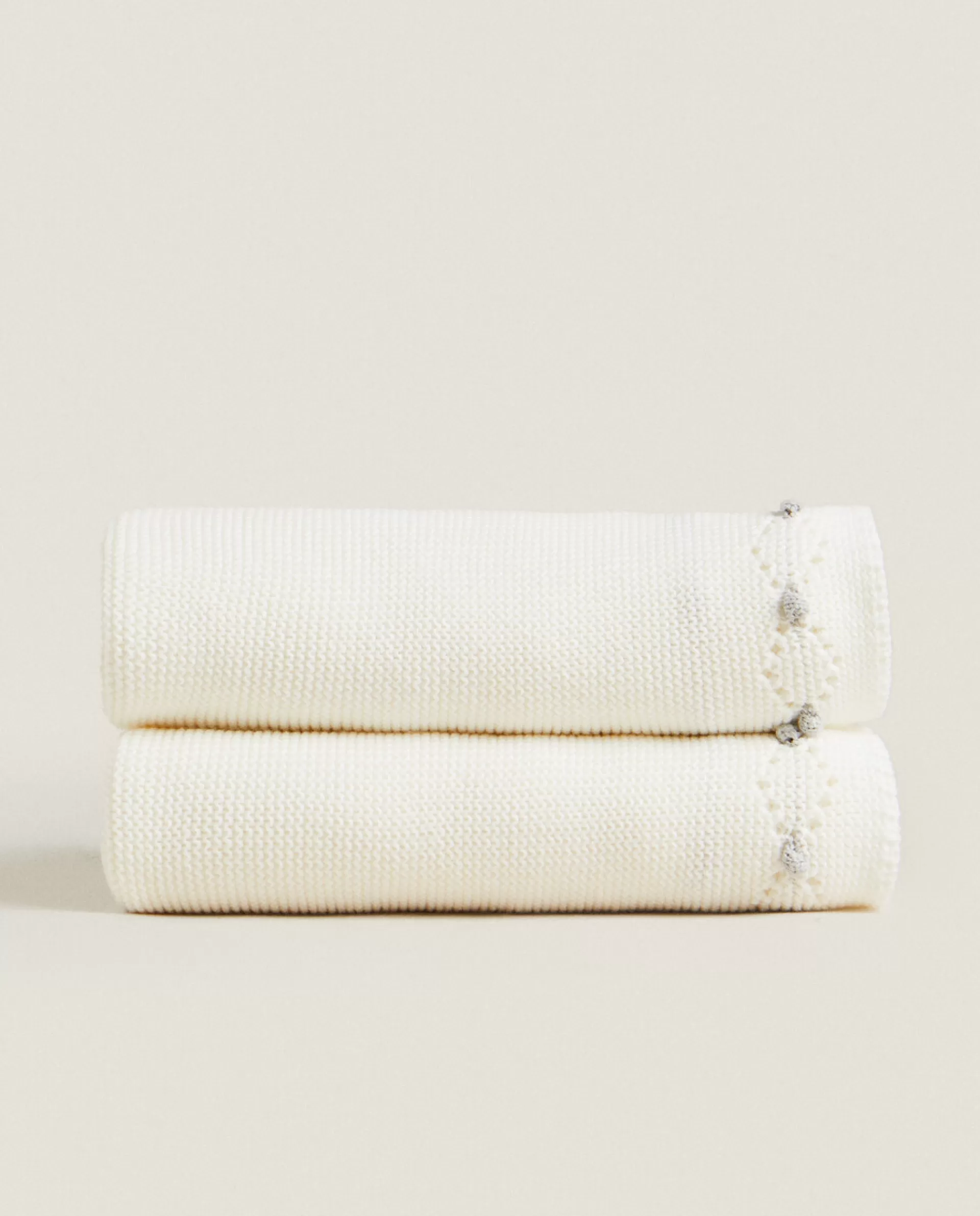 ZARA Home Cotton Knit Blanket Oyster White Store
