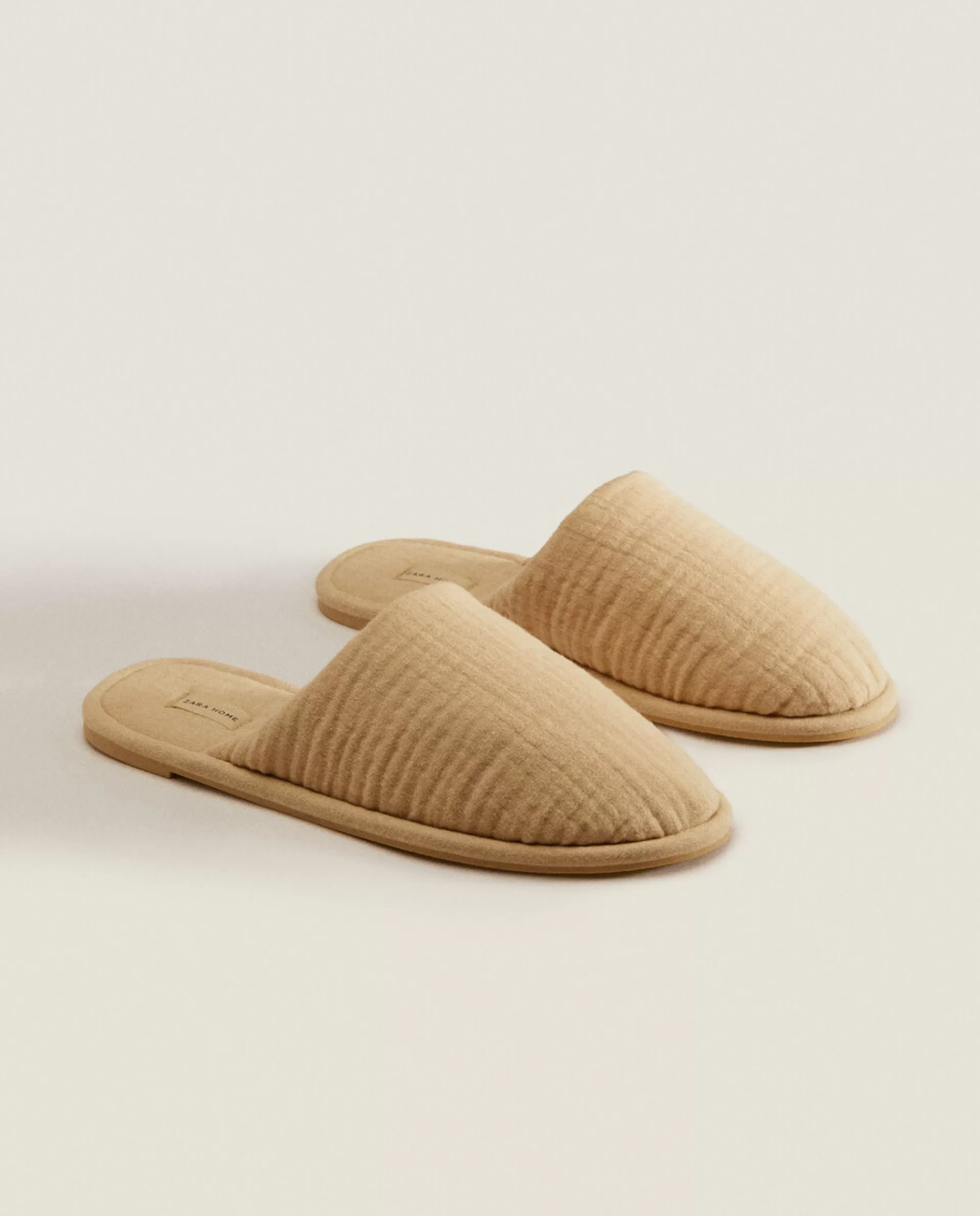 ZARA Home Cotton Muslin Slippers Ecru Outlet