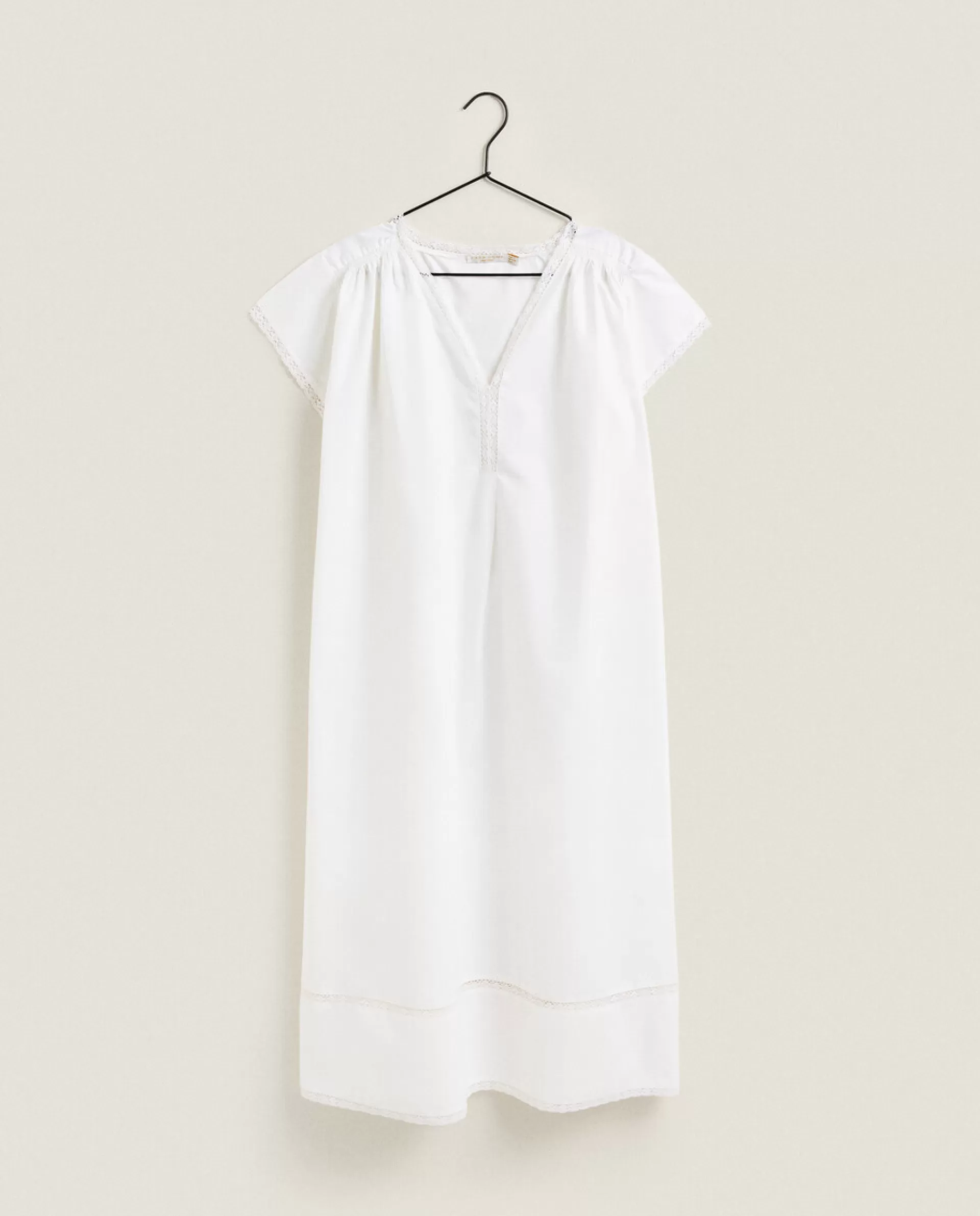 ZARA Home Cotton Poplin Nightgown Cream Hot