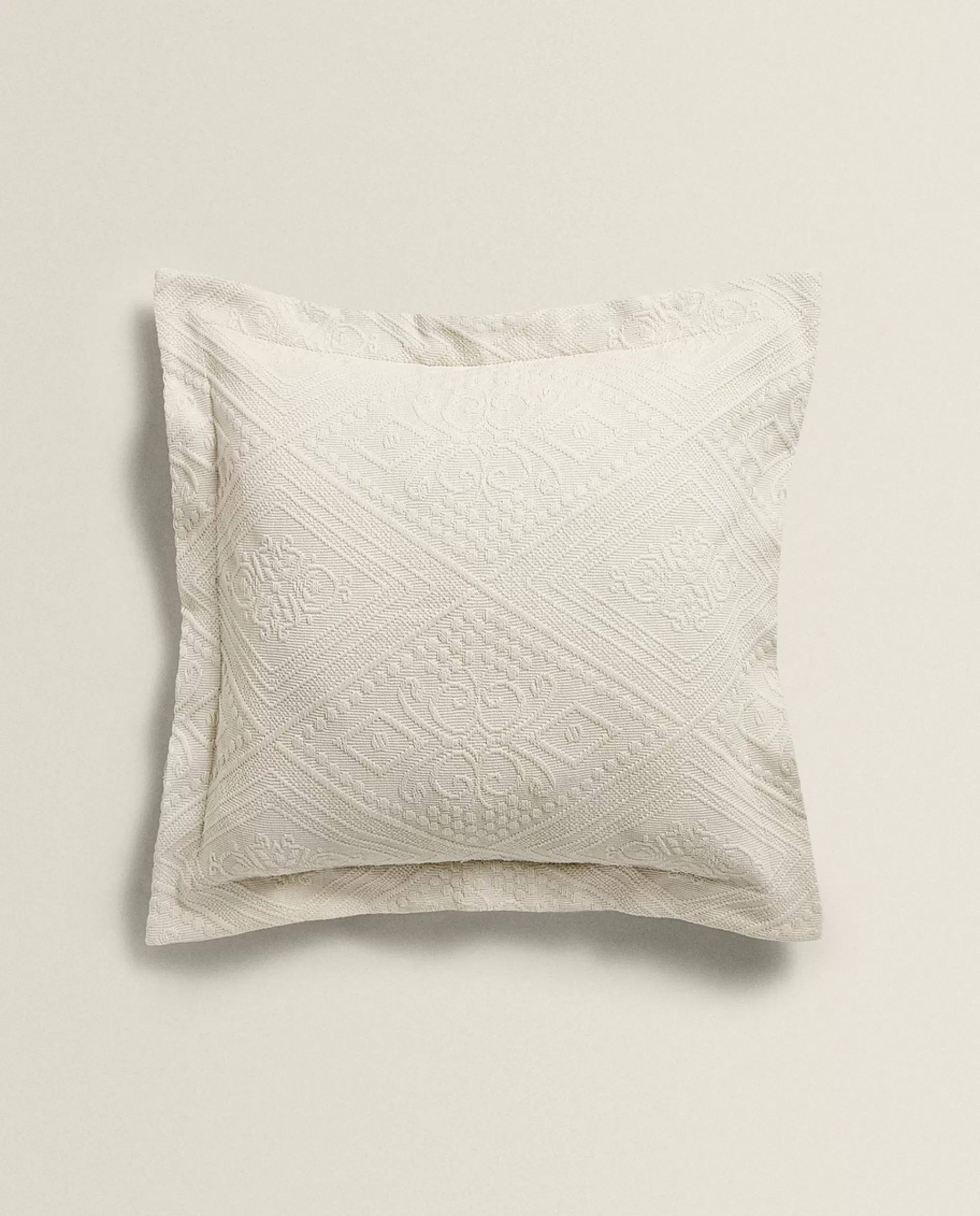 ZARA Home Cotton Throw Pillow Cover With Geometric Design Beige Cheap