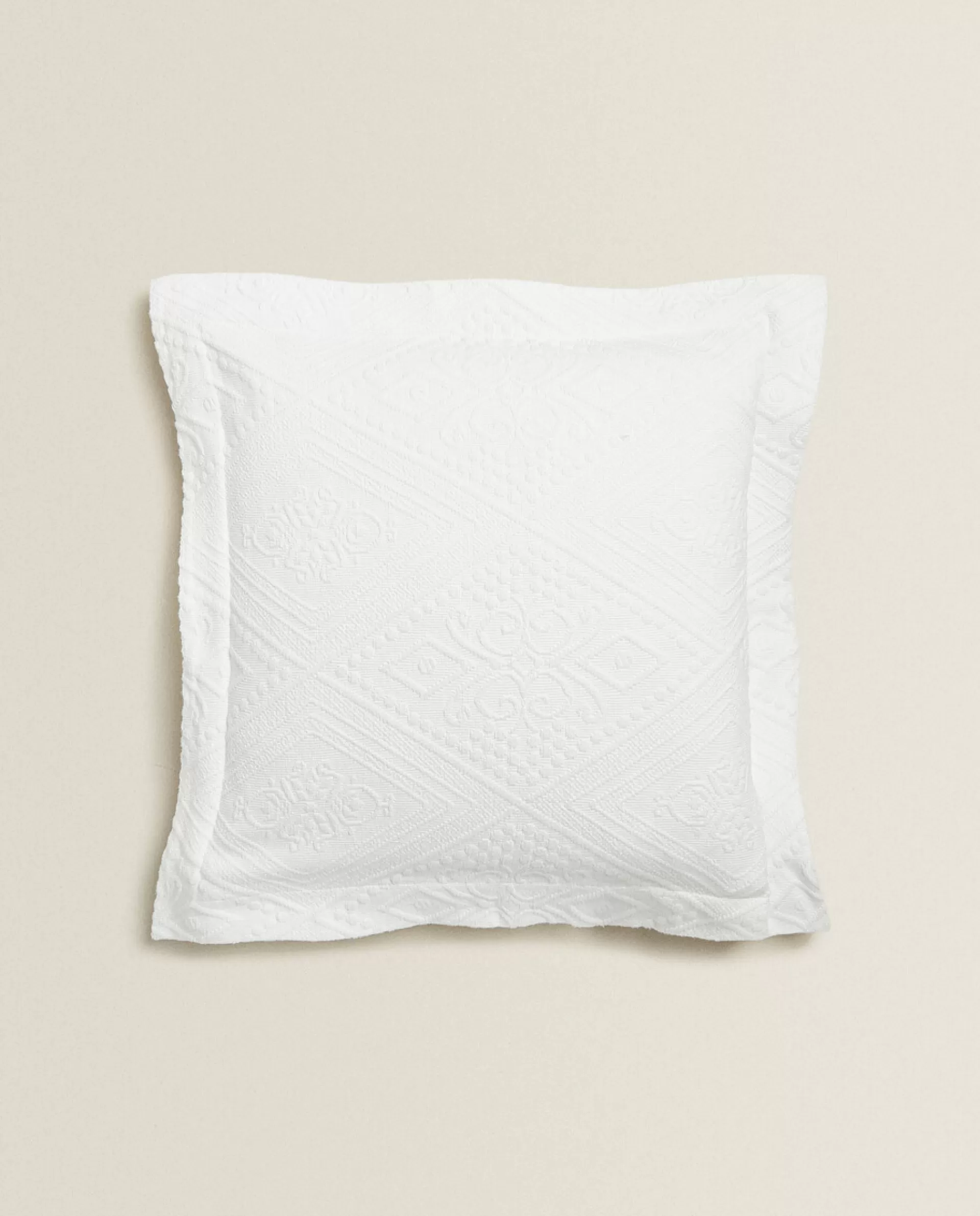 ZARA Home Cotton Throw Pillow Cover With Geometric Design White Flash Sale