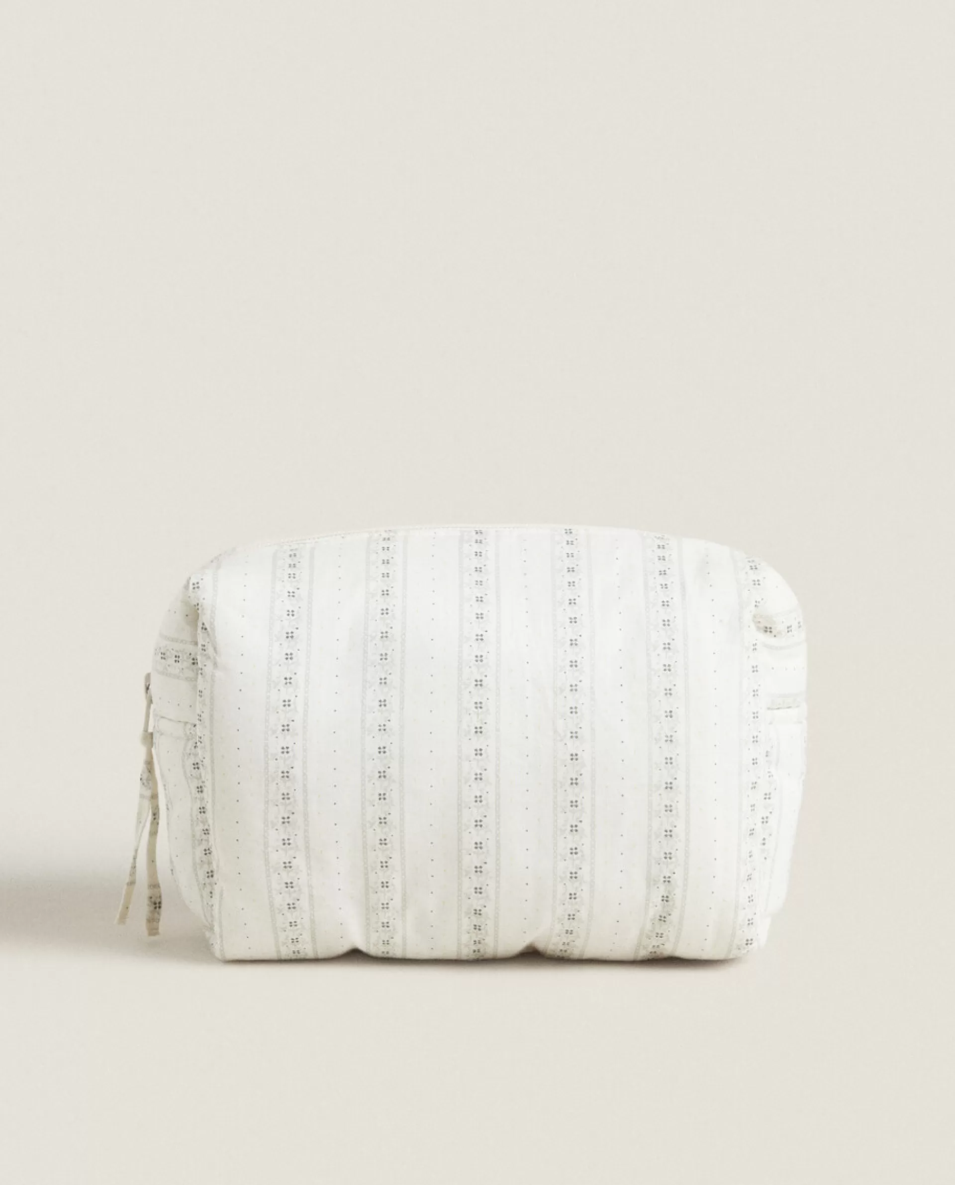 ZARA Home Cotton Toiletry Bag With Border Oyster White Clearance