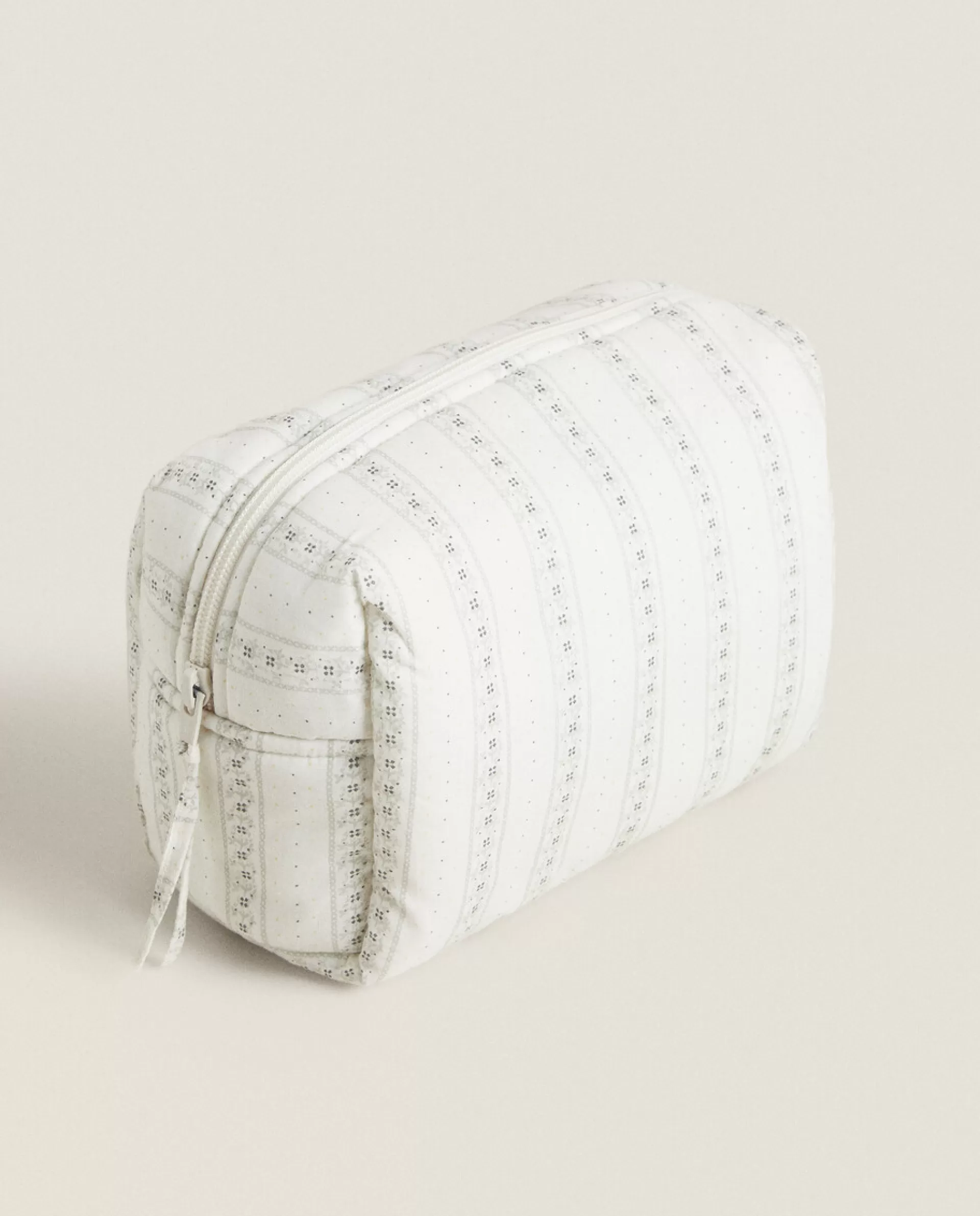 ZARA Home Cotton Toiletry Bag With Border Oyster White Clearance