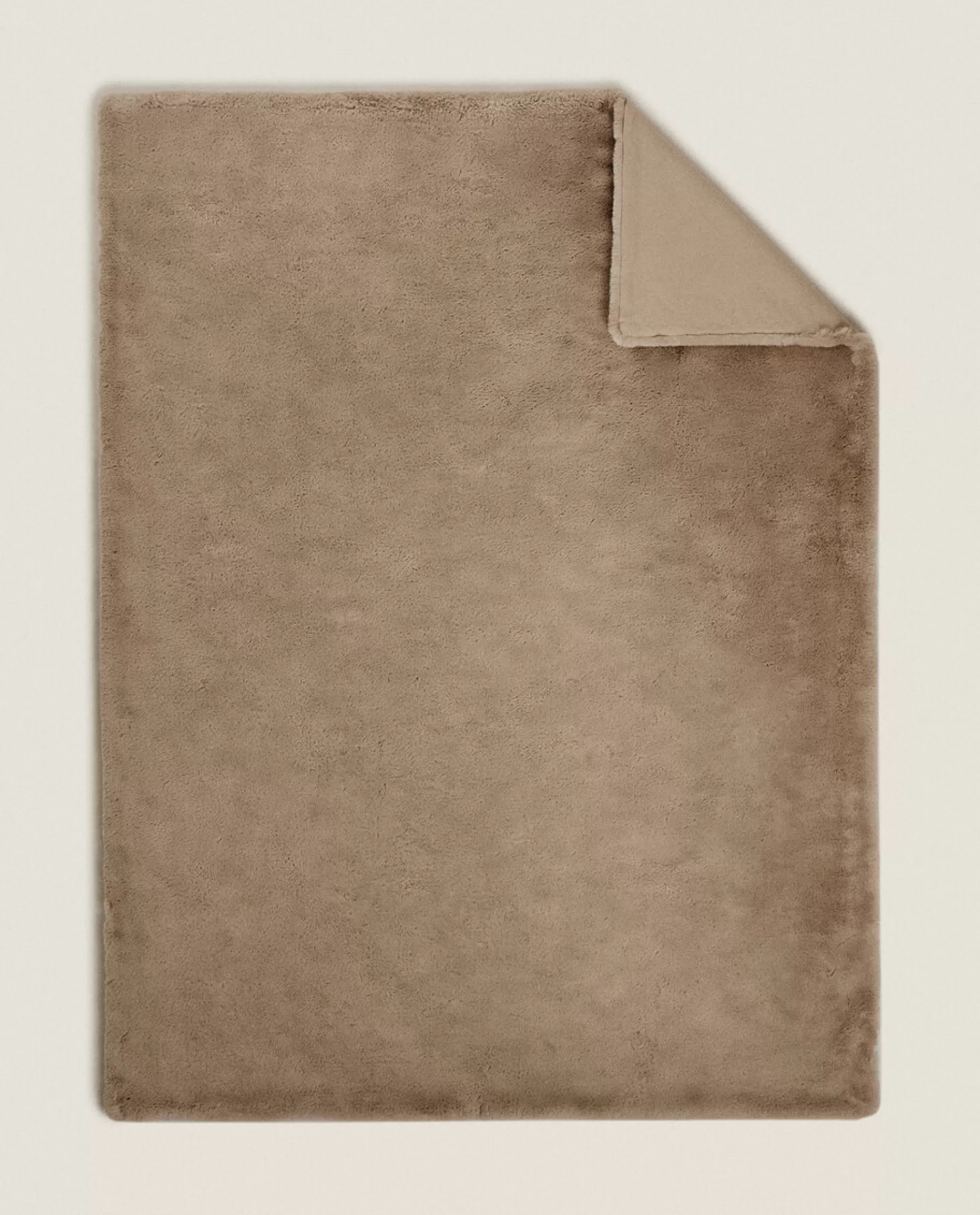ZARA Home Double-Textured Faux Fur Blanket Taupe Cheap