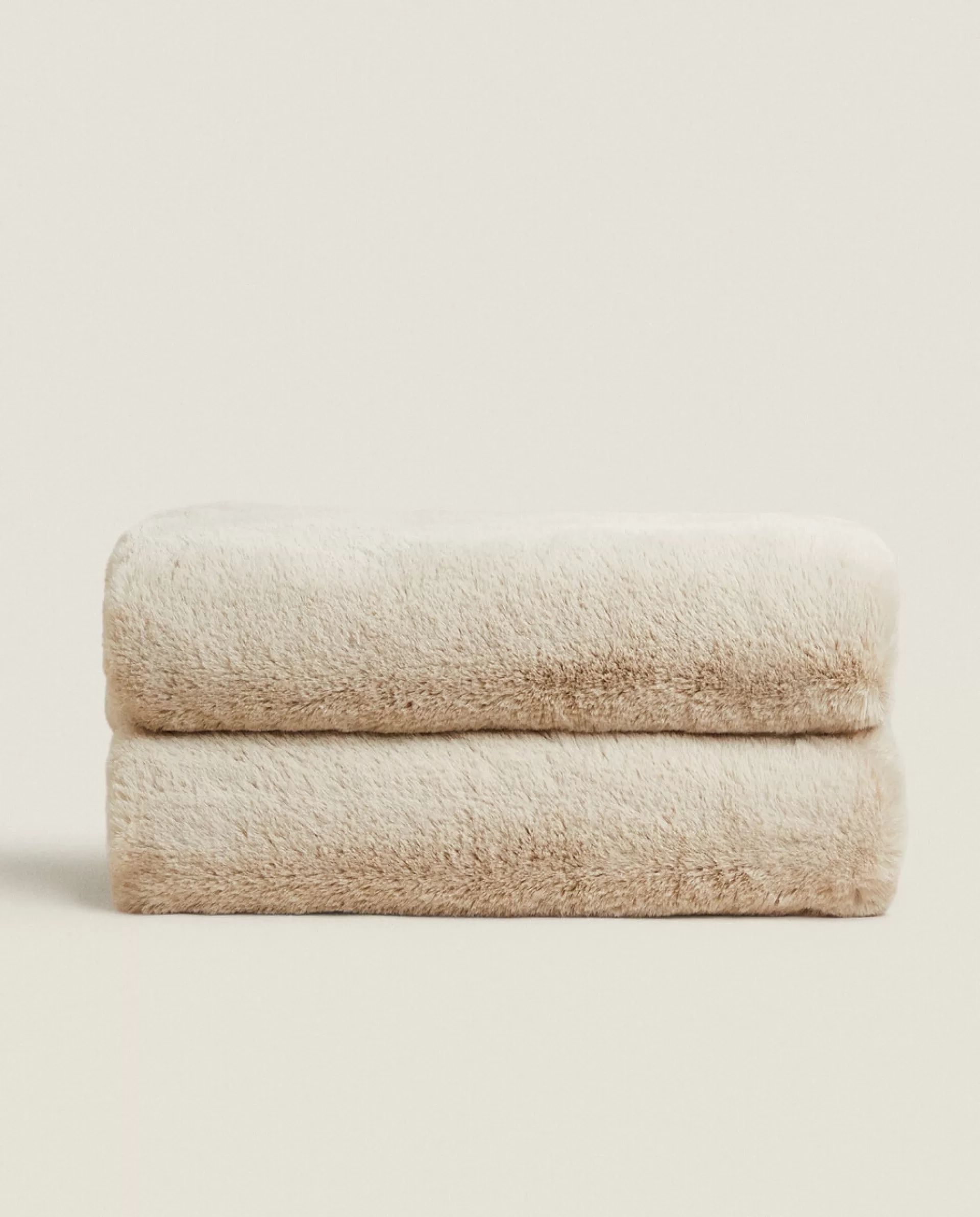 ZARA Home Double-Textured Faux Fur Blanket Beige Discount
