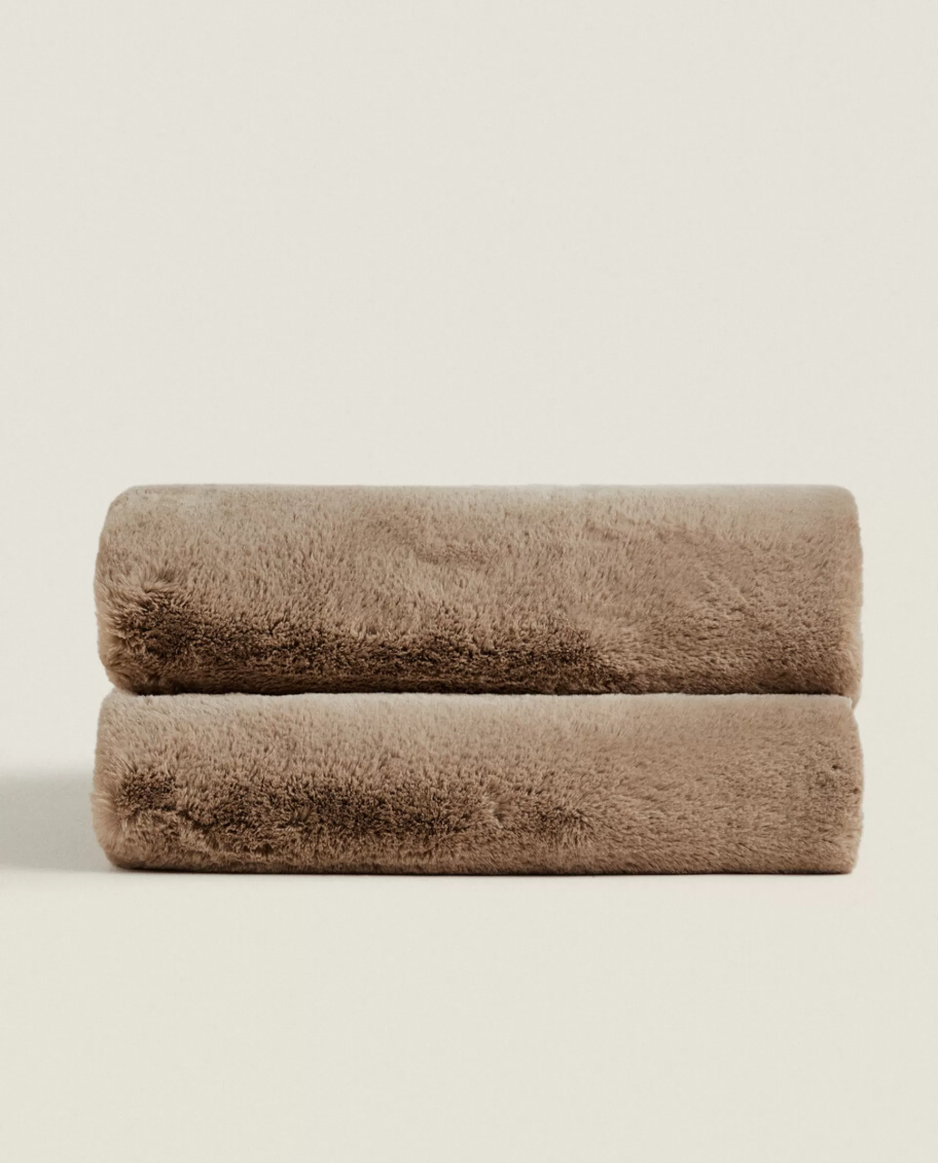 ZARA Home Double-Textured Faux Fur Blanket Taupe Cheap