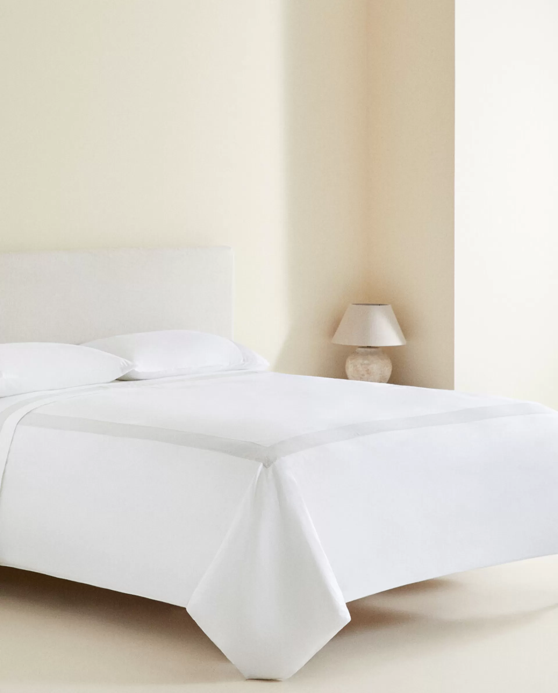 ZARA Home Duvet Cover With Linen Border White Sale