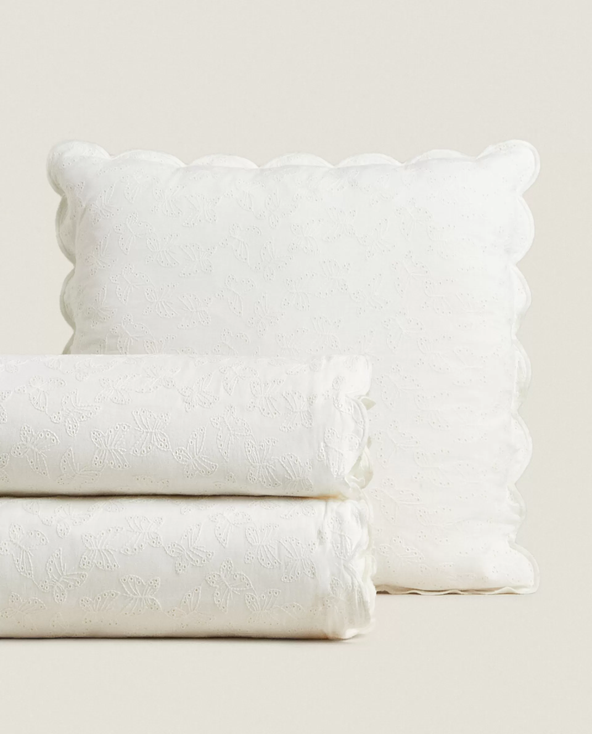 ZARA Home Embroidered Butterfly Bedspread Oyster White Cheap