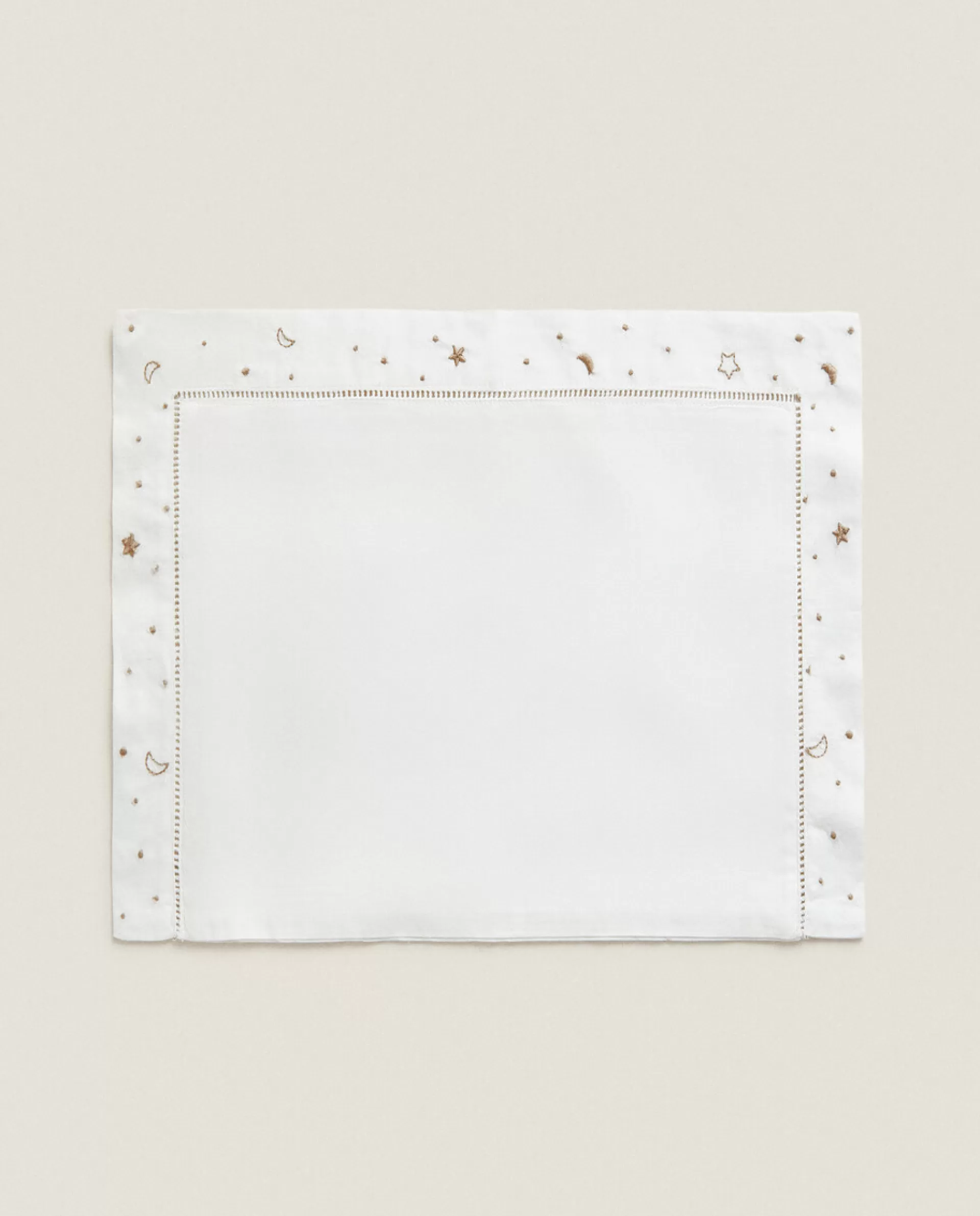 ZARA Home Embroidered Moon And Star Flat Sheet Set Taupe Cheap