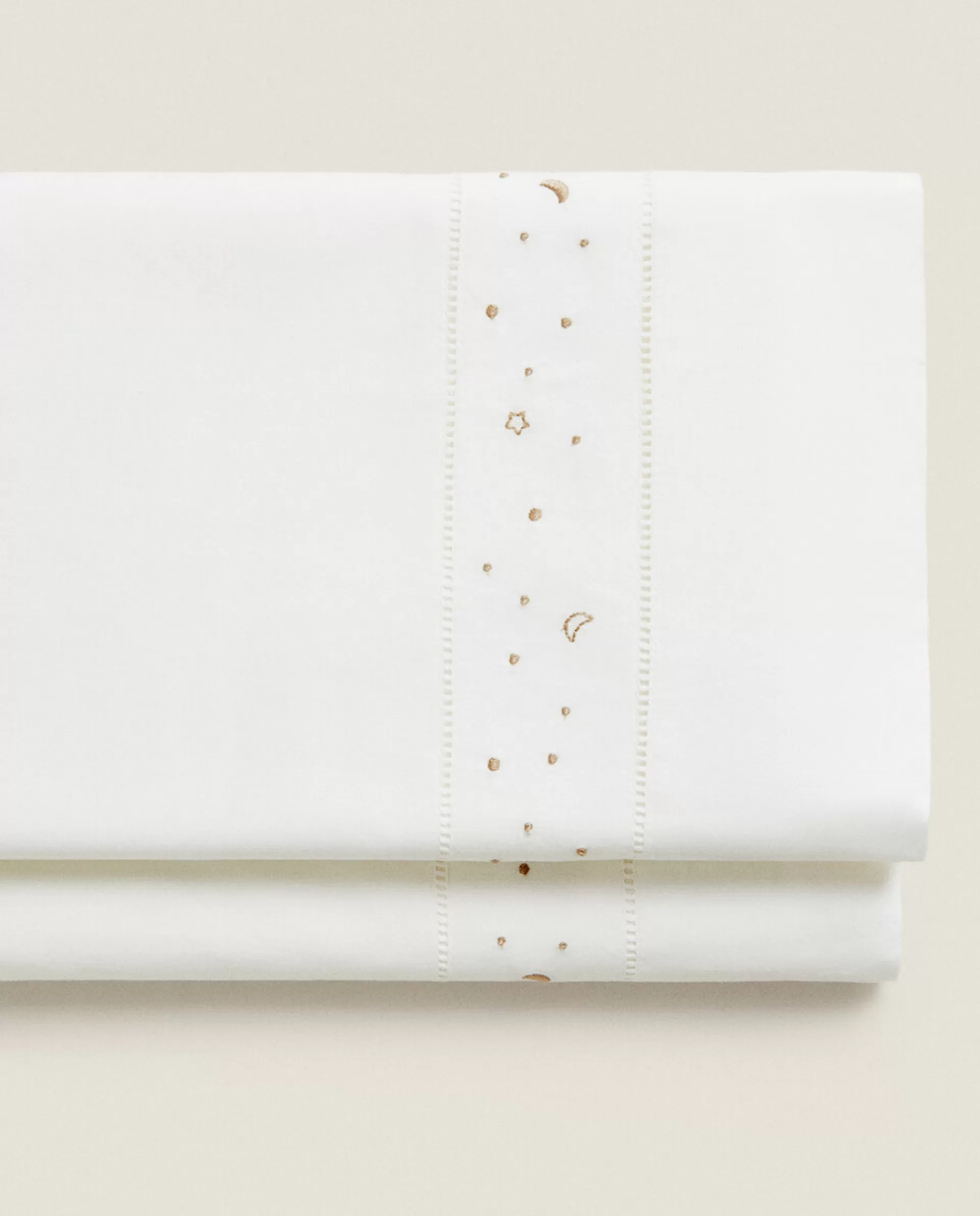 ZARA Home Embroidered Moons And Stars Flat Sheet Taupe Clearance