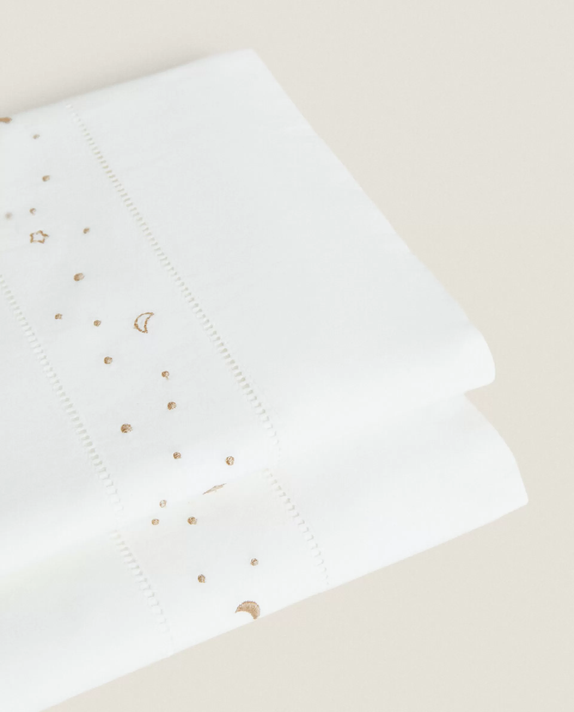 ZARA Home Embroidered Moons And Stars Flat Sheet Taupe Clearance