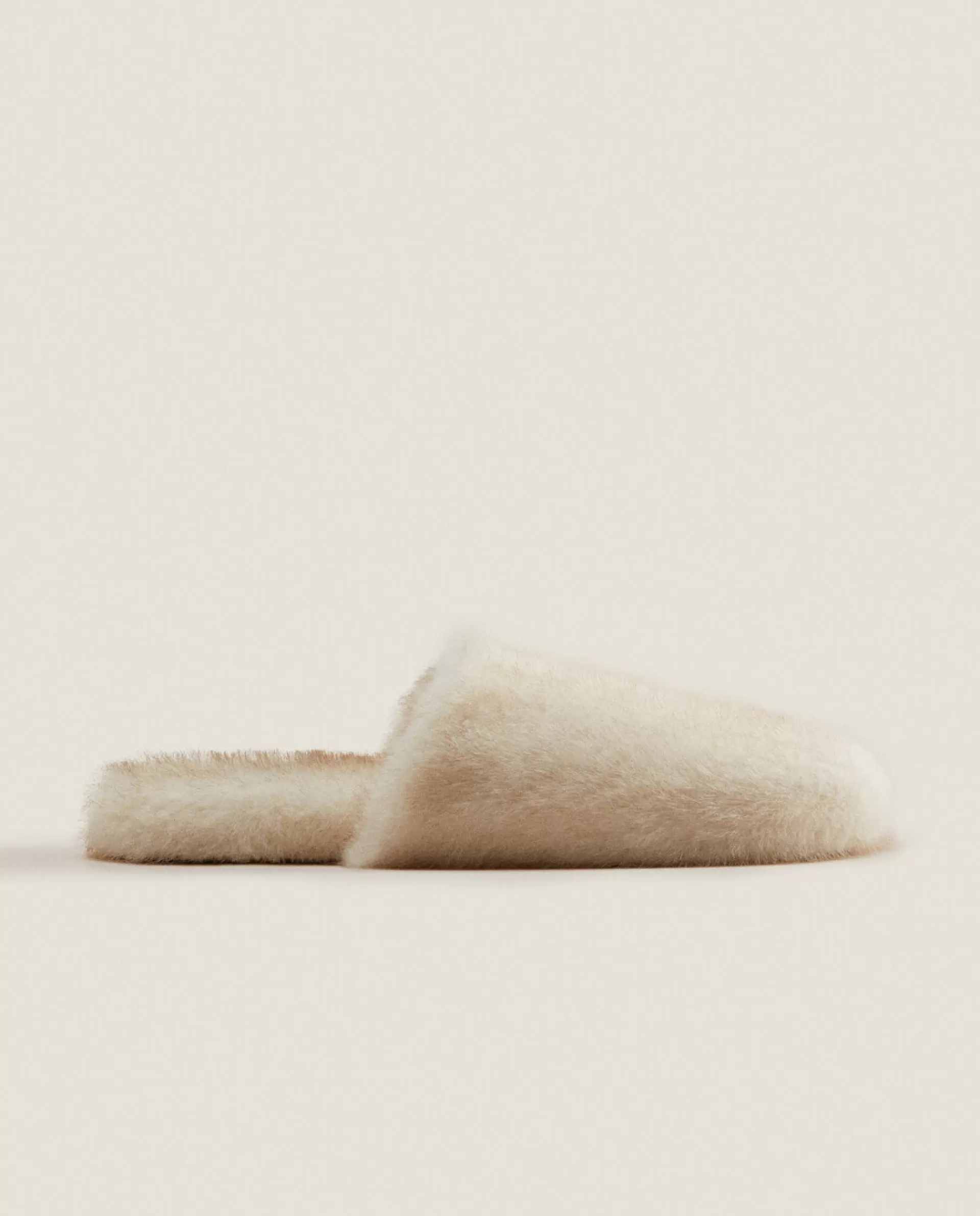 ZARA Home Faux Fur Mule Slippers Ecru New