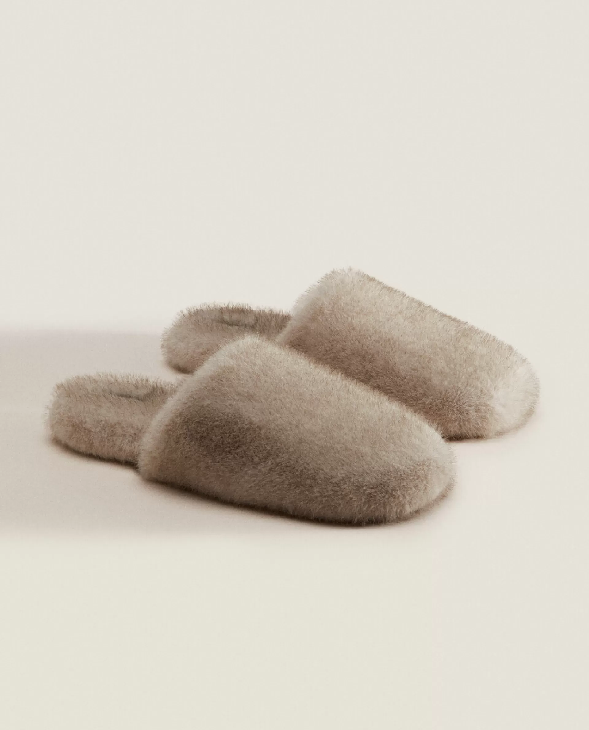 ZARA Home Faux Fur Mule Slippers Grey Cheap