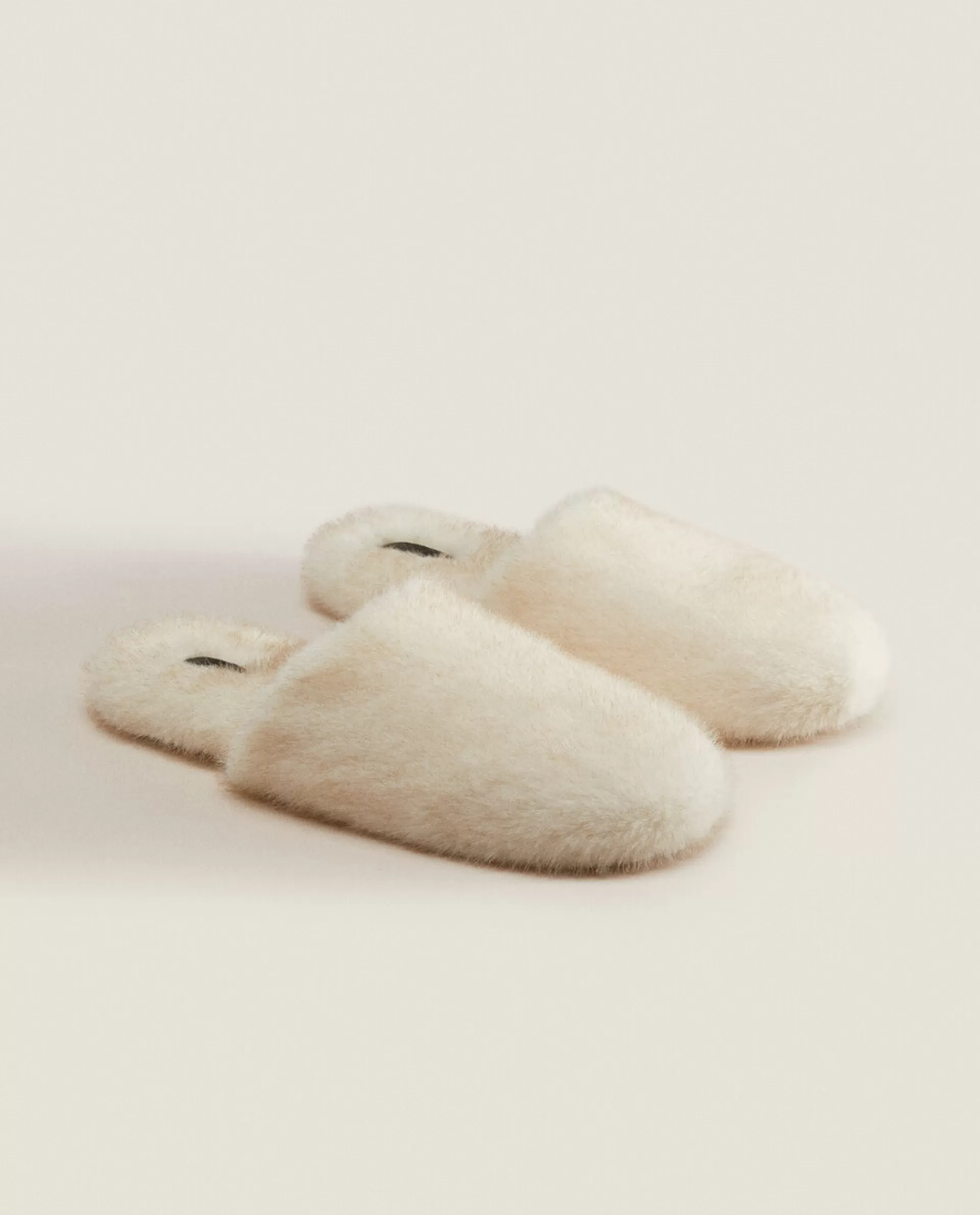 ZARA Home Faux Fur Mule Slippers Ecru New