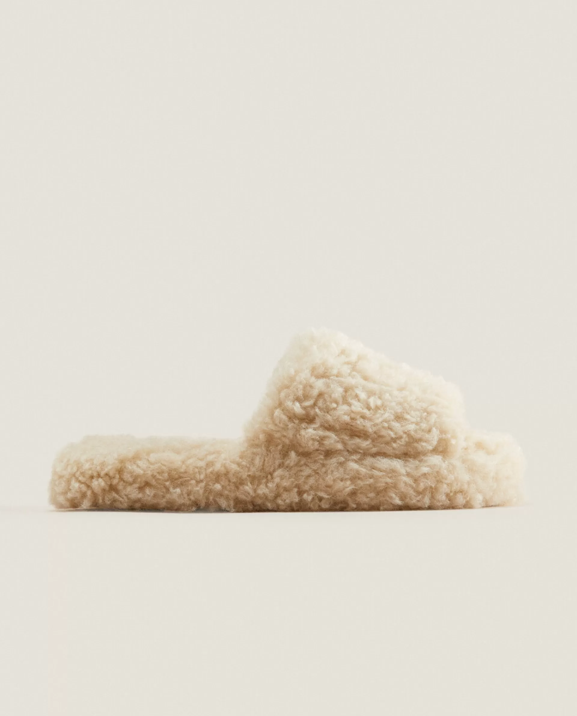 ZARA Home Faux Fur Platform Slider Slippers Ecru Cheap