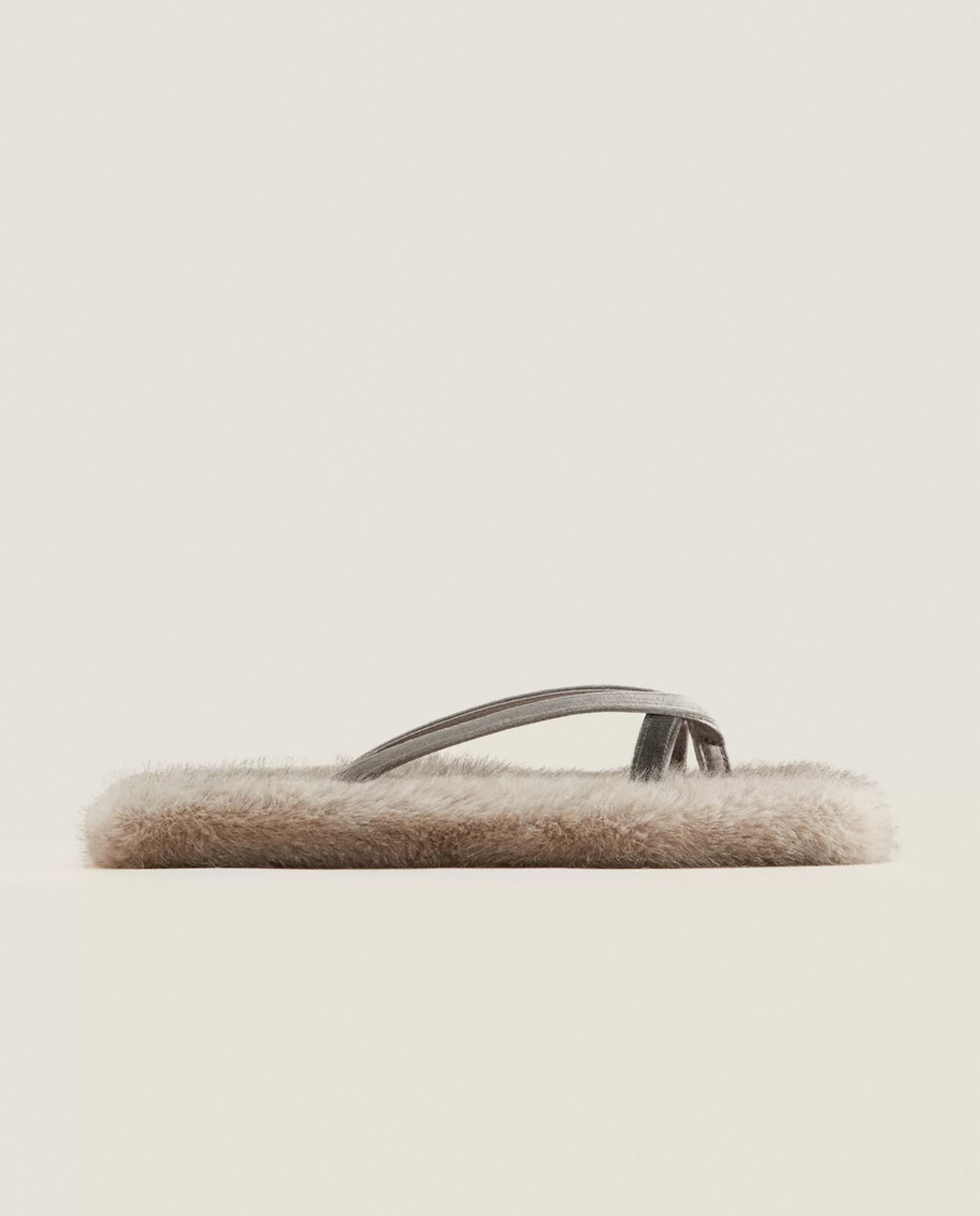 ZARA Home Faux Fur Sandal Slippers Grey Clearance