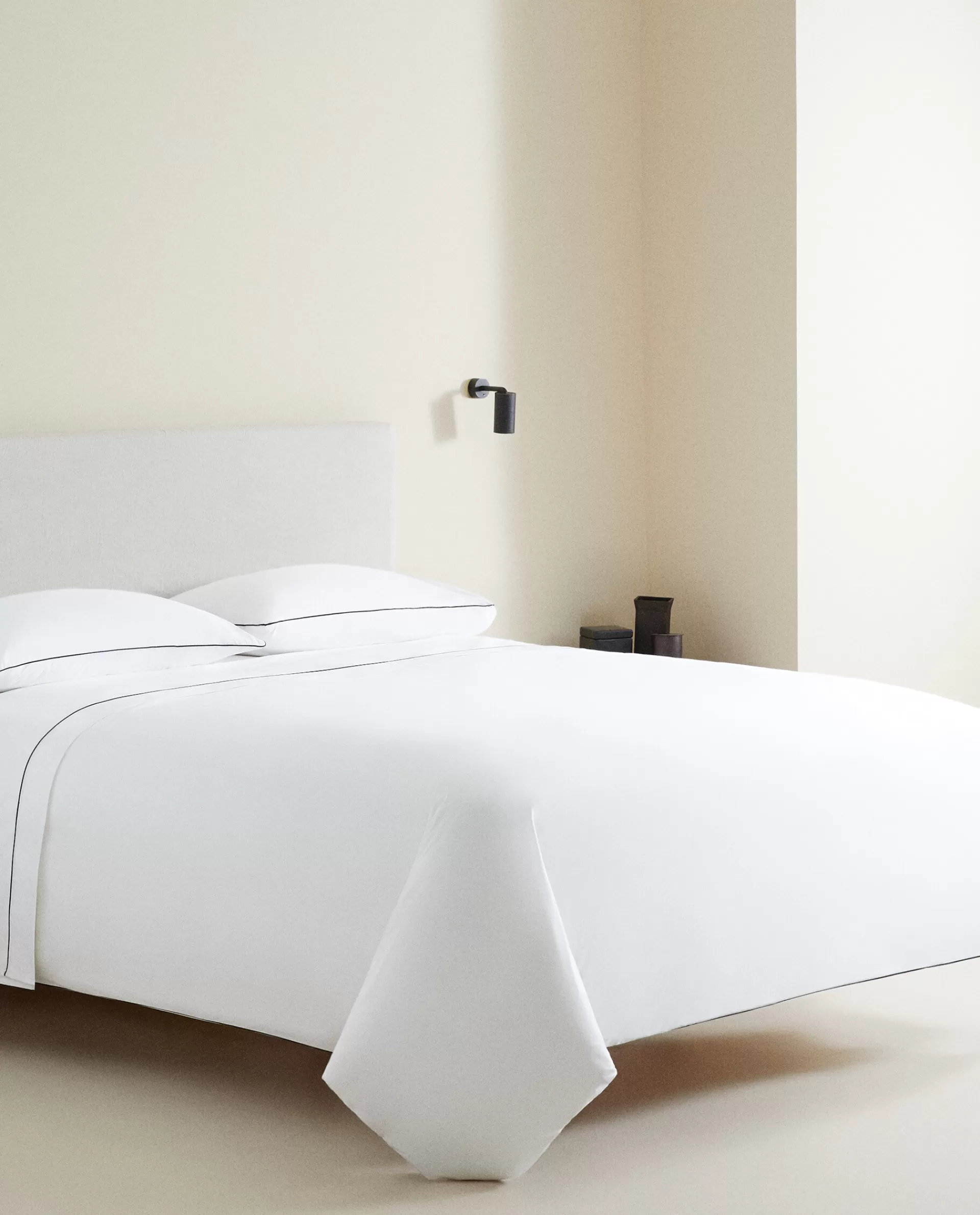 ZARA Home Flat Sheet With Colored Piping Detail Black Flash Sale