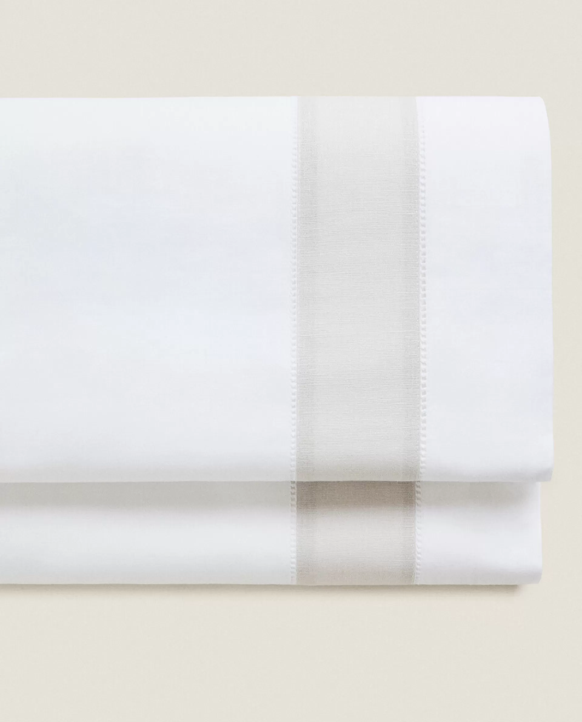 ZARA Home Flat Sheet With Linen Border White Outlet