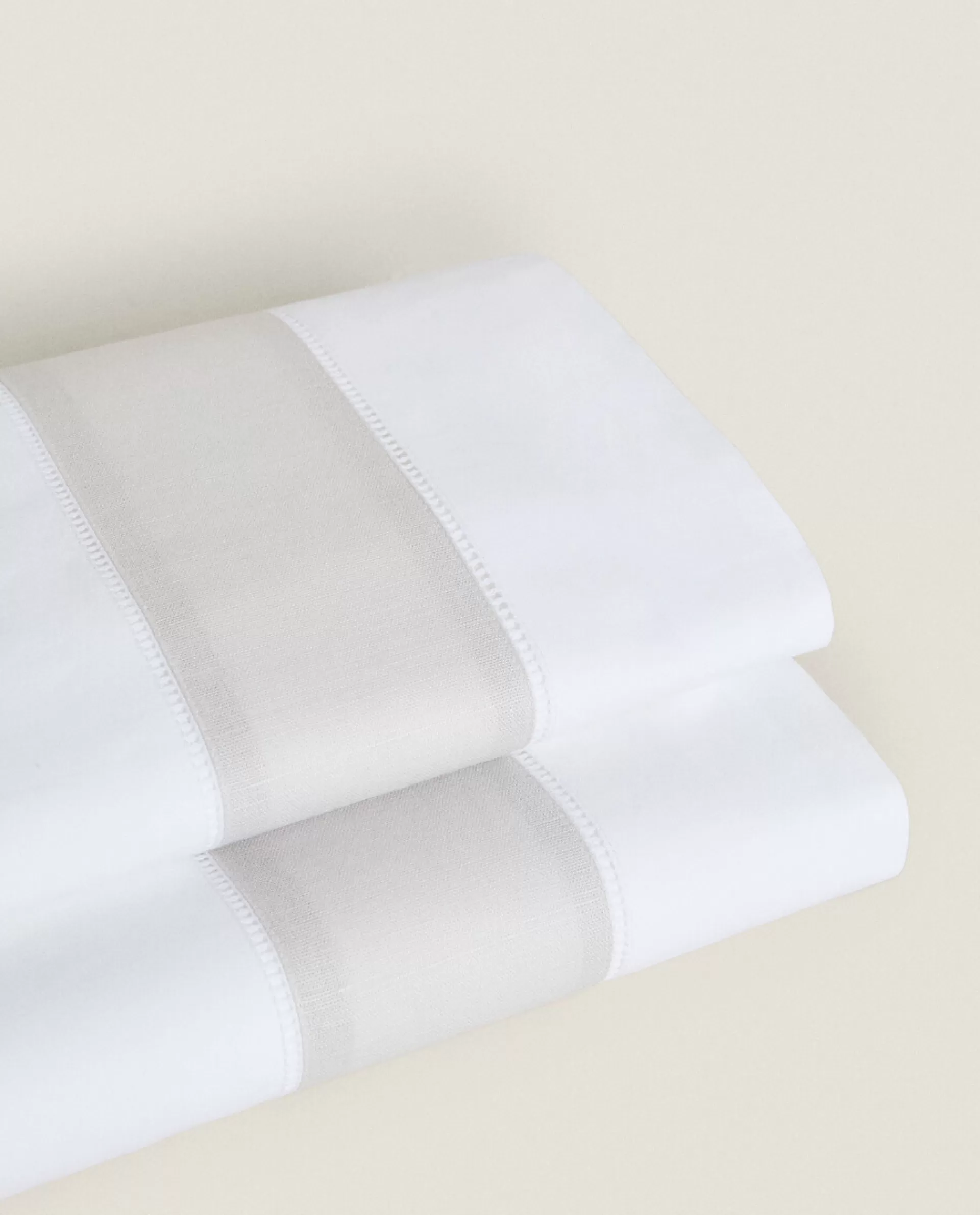 ZARA Home Flat Sheet With Linen Border White Outlet