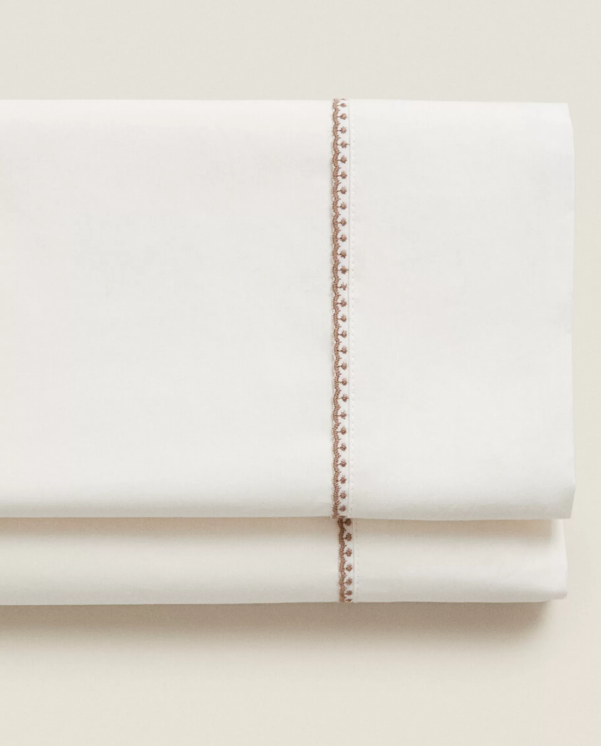 ZARA Home Flat Sheet With Topstitching Oyster White New